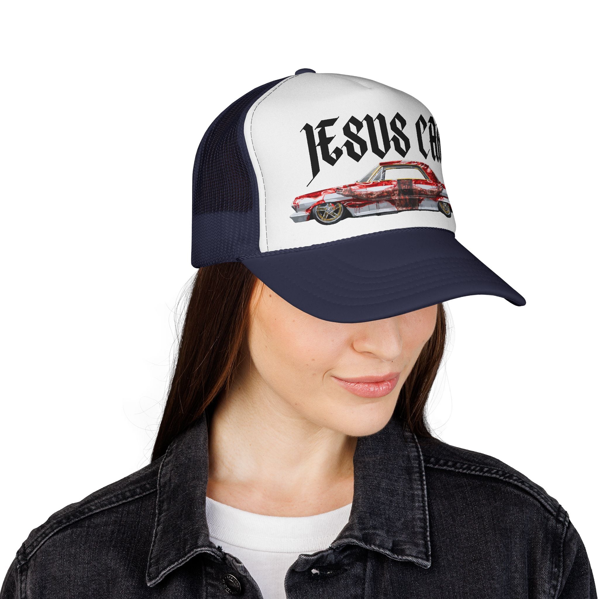 Jesus Car Trucker Cap, Faith Hat, Religious Gift, Vintage Style Headwear, Christian Apparel, Unique Trucking Merchandise