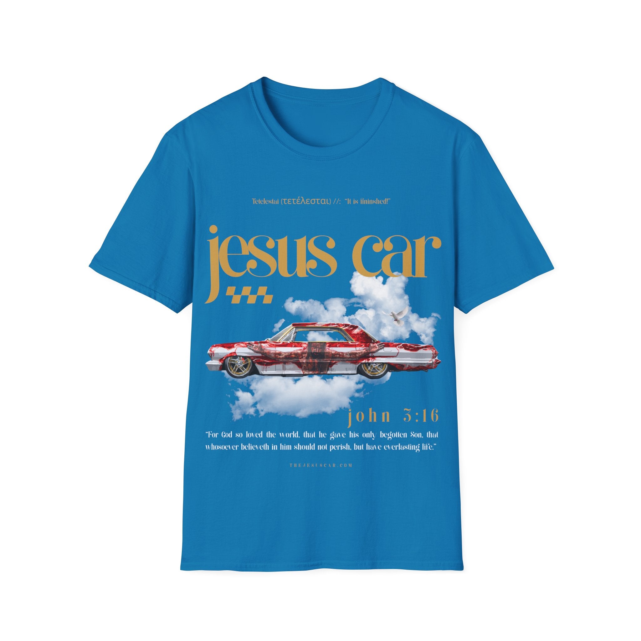 Dove Cloud Adult T-shirt - Jesus Car Unisex Softstyle T-Shirt | John 3:16, Christian Clothing, Gift for Car Lovers, Faith-Based Apparel, Jesus