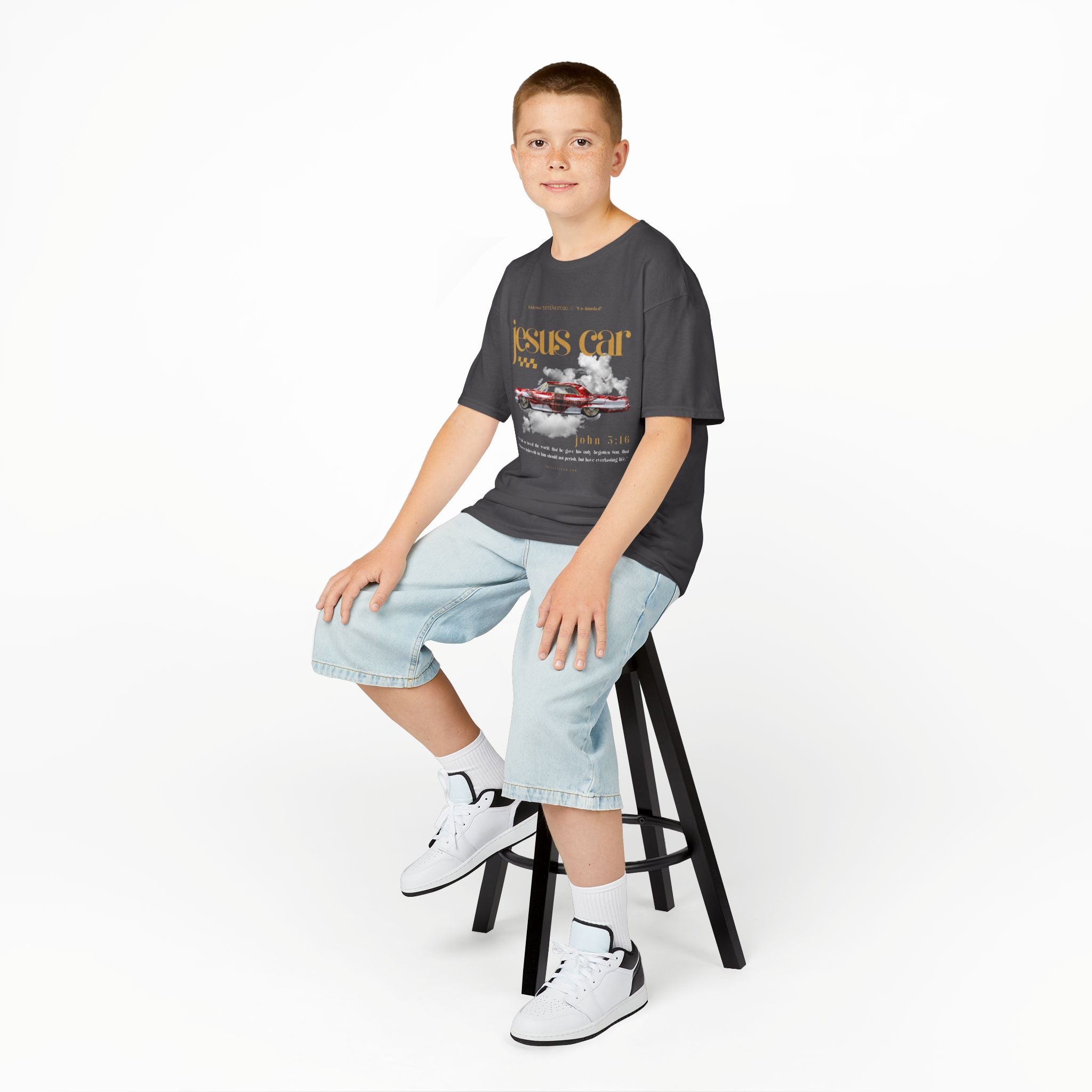 Dove Cloud - Kids Jesus Car Tee - Fun Religious T-Shirt for Children, John 3:16, Kids Christian Clothing, Christian Gift, Sunday School