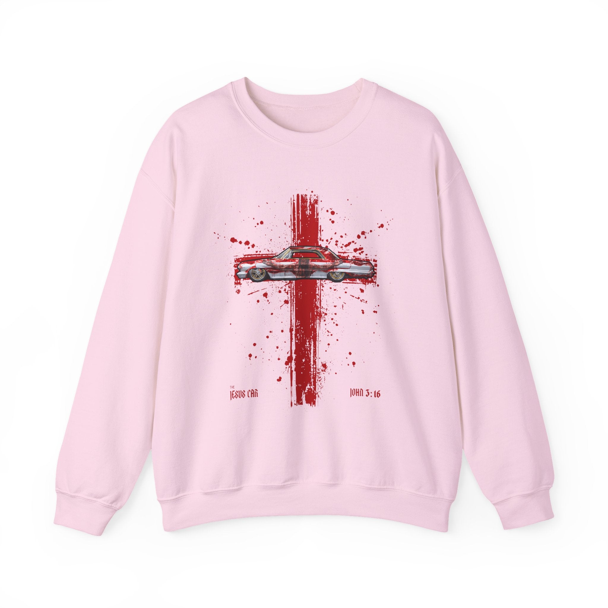 Red Cross - Jesus Car Sweatshirt, Unisex Crewneck, John 3:16, Christian Clothing, Christian Gift, Casual Wear, Faith-Based Apparel