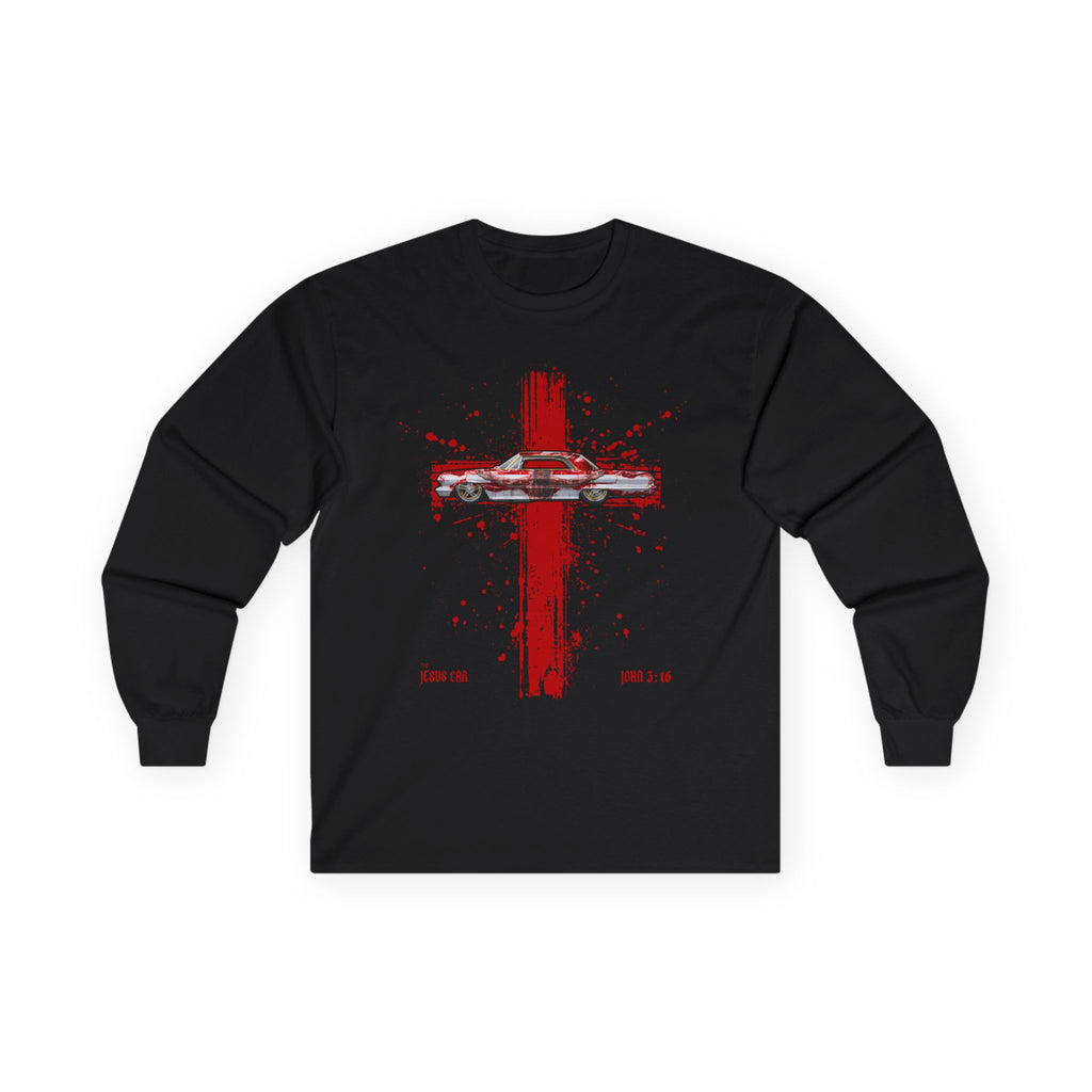 Red Cross - Jesus Car Long Sleeve Tee, John 3:16, Christian Clothing, Faith Apparel, Religious Gift