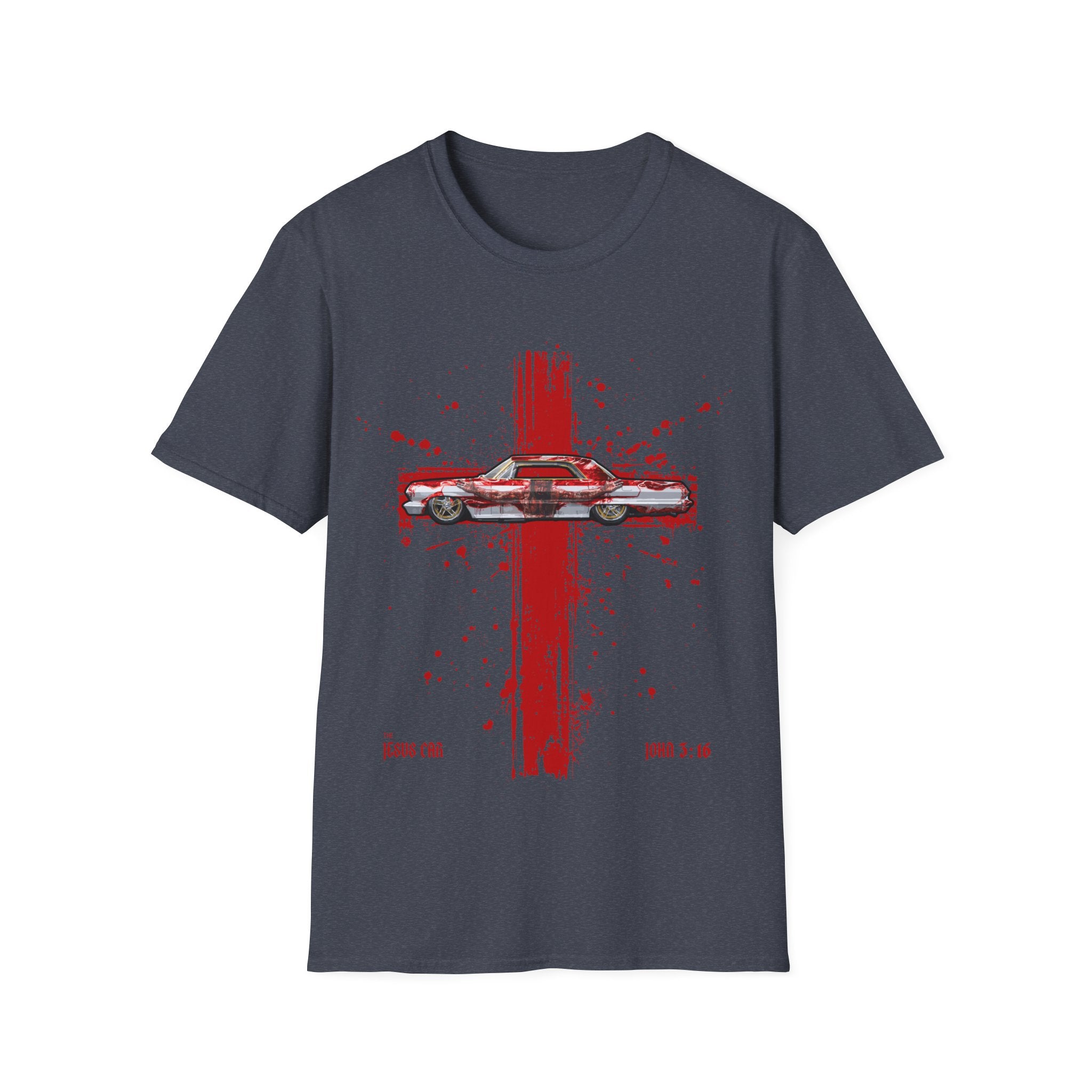 Red Cross Adult T-Shirt | Jesus Car, John 3:16, Christian Clothing, Gift for Car Lovers, Faith-Based Apparel, Jesus