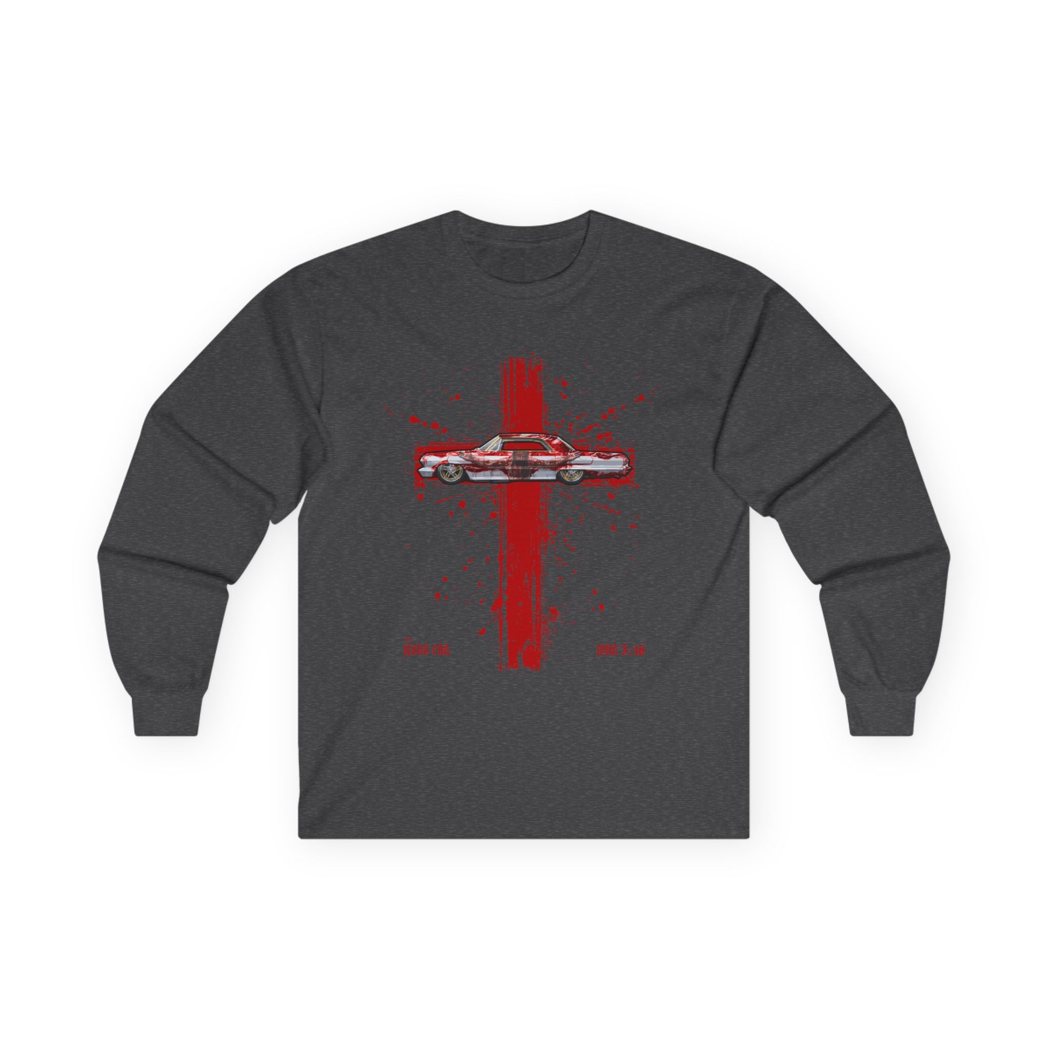 Red Cross - Jesus Car Long Sleeve Tee, John 3:16, Christian Clothing, Faith Apparel, Religious Gift
