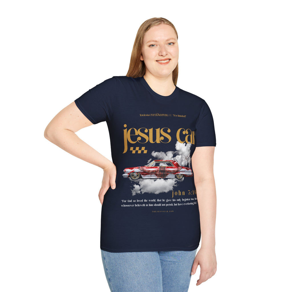 Dove Cloud Adult T-shirt - Jesus Car Unisex Softstyle T-Shirt | John 3:16, Christian Clothing, Gift for Car Lovers, Faith-Based Apparel, Jesus