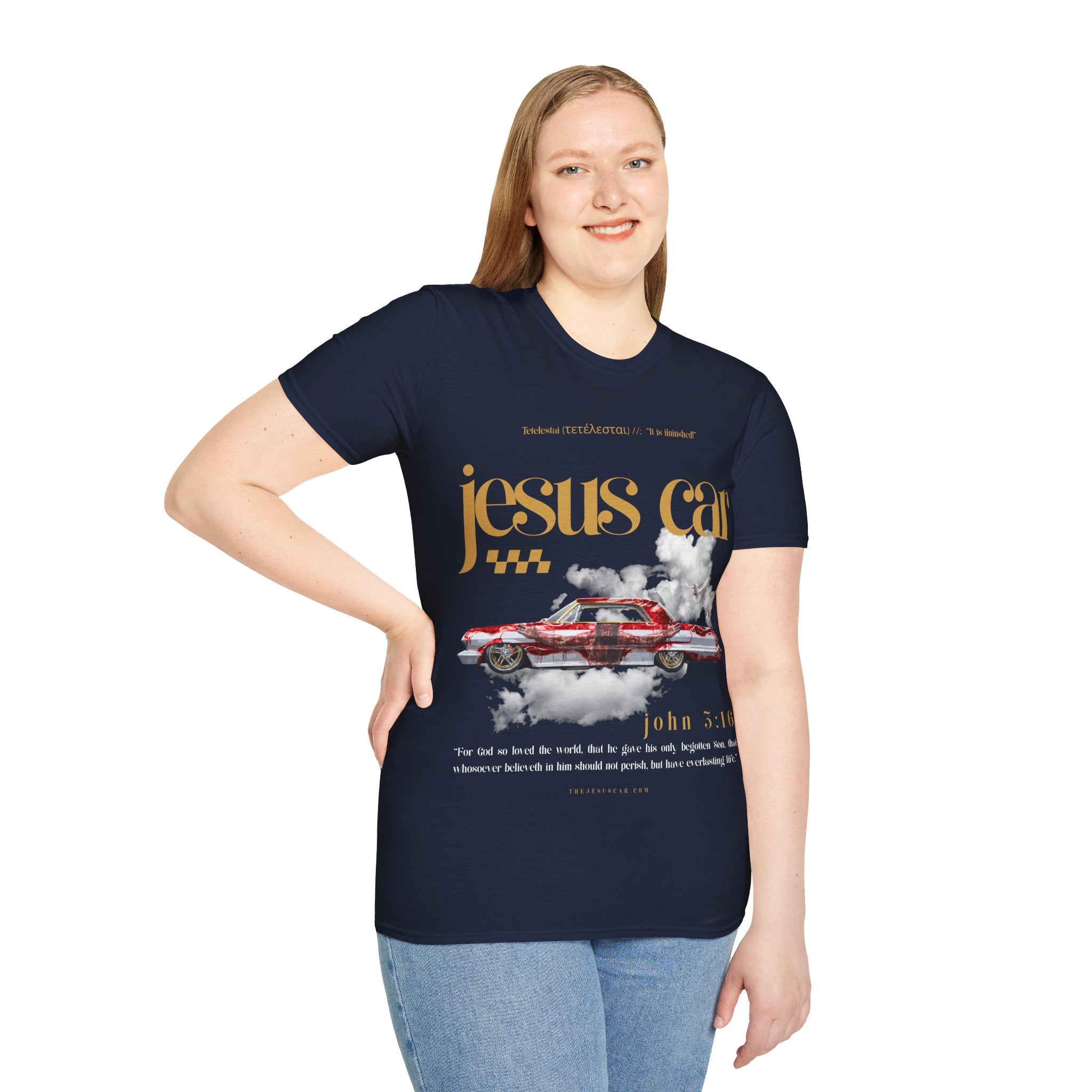Dove Cloud Adult T-shirt - Jesus Car Unisex Softstyle T-Shirt | John 3:16, Christian Clothing, Gift for Car Lovers, Faith-Based Apparel, Jesus