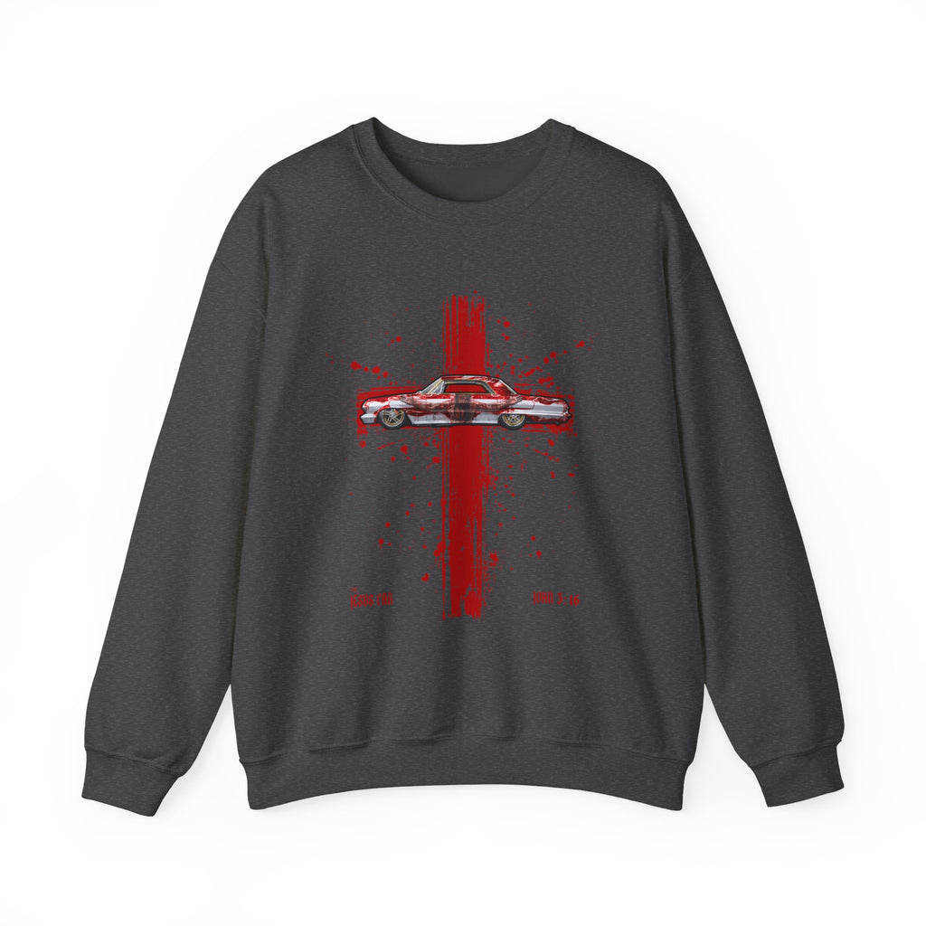 Red Cross - Jesus Car Sweatshirt, Unisex Crewneck, John 3:16, Christian Clothing, Christian Gift, Casual Wear, Faith-Based Apparel