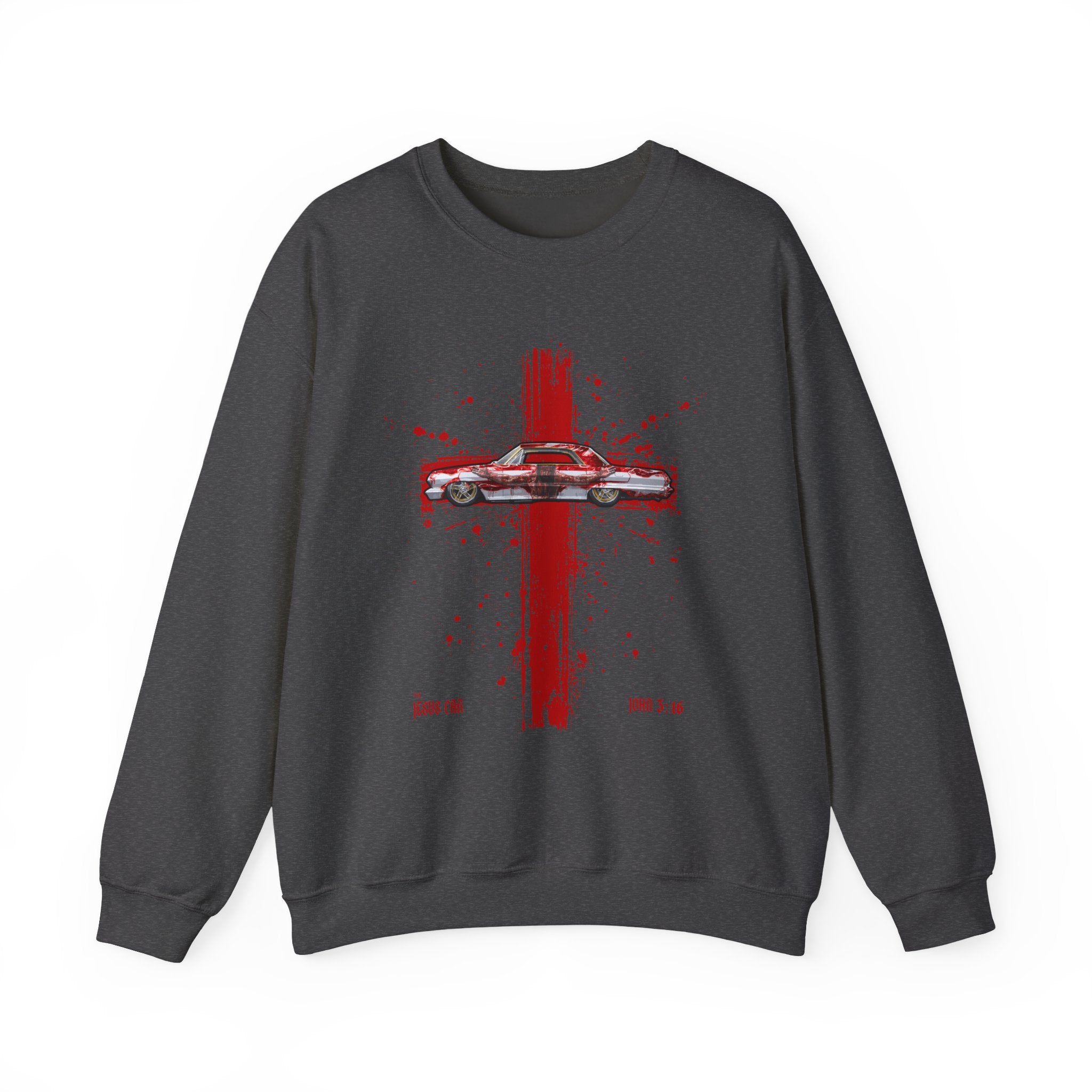 Red Cross - Jesus Car Sweatshirt, Unisex Crewneck, John 3:16, Christian Clothing, Christian Gift, Casual Wear, Faith-Based Apparel