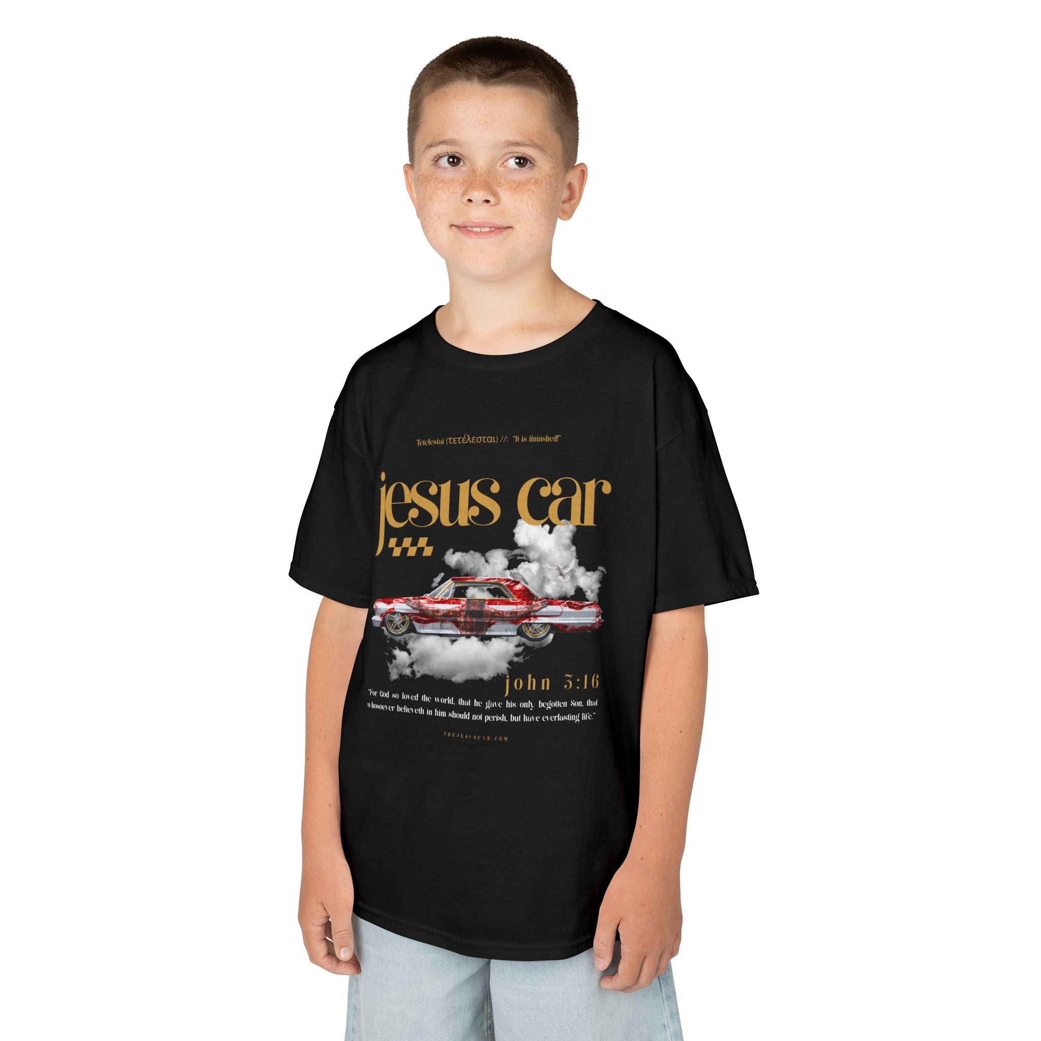 Dove Cloud - Kids Jesus Car Tee - Fun Religious T-Shirt for Children, John 3:16, Kids Christian Clothing, Christian Gift, Sunday School