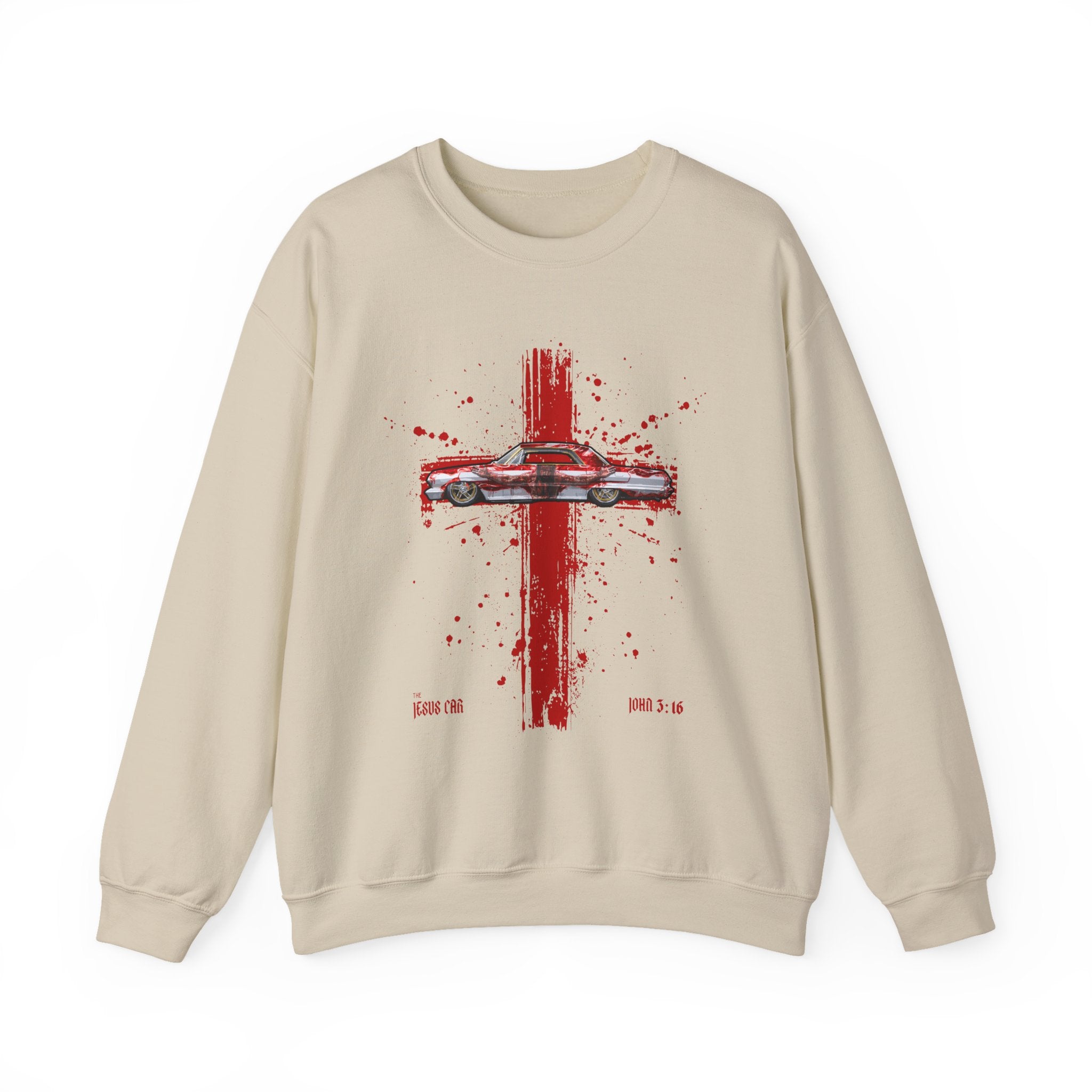 Red Cross - Jesus Car Sweatshirt, Unisex Crewneck, John 3:16, Christian Clothing, Christian Gift, Casual Wear, Faith-Based Apparel