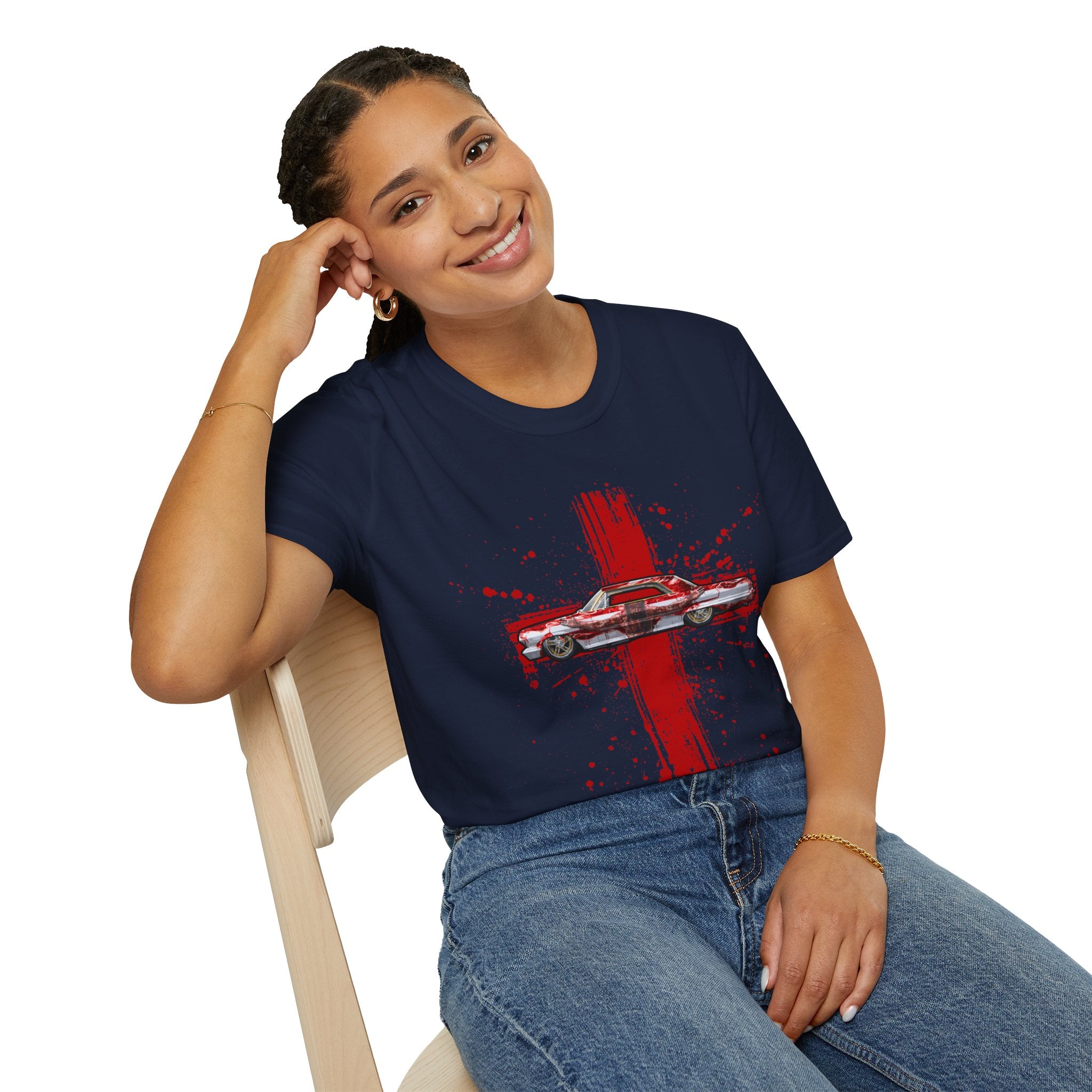 Red Cross Adult T-Shirt | Jesus Car, John 3:16, Christian Clothing, Gift for Car Lovers, Faith-Based Apparel, Jesus