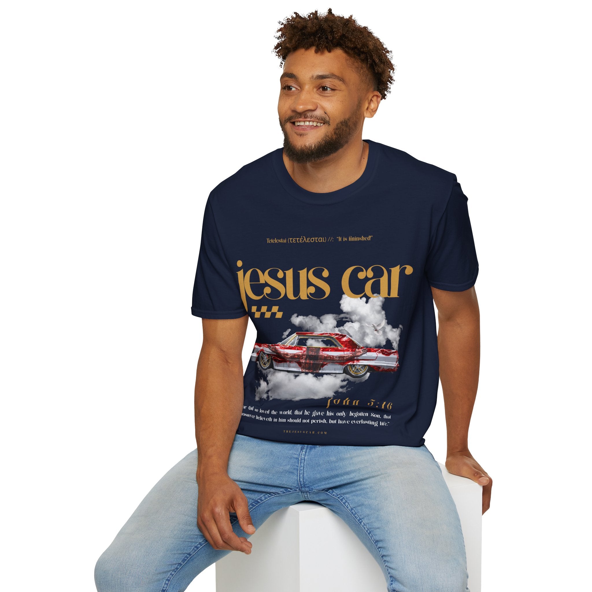 Dove Cloud Adult T-shirt - Jesus Car Unisex Softstyle T-Shirt | John 3:16, Christian Clothing, Gift for Car Lovers, Faith-Based Apparel, Jesus