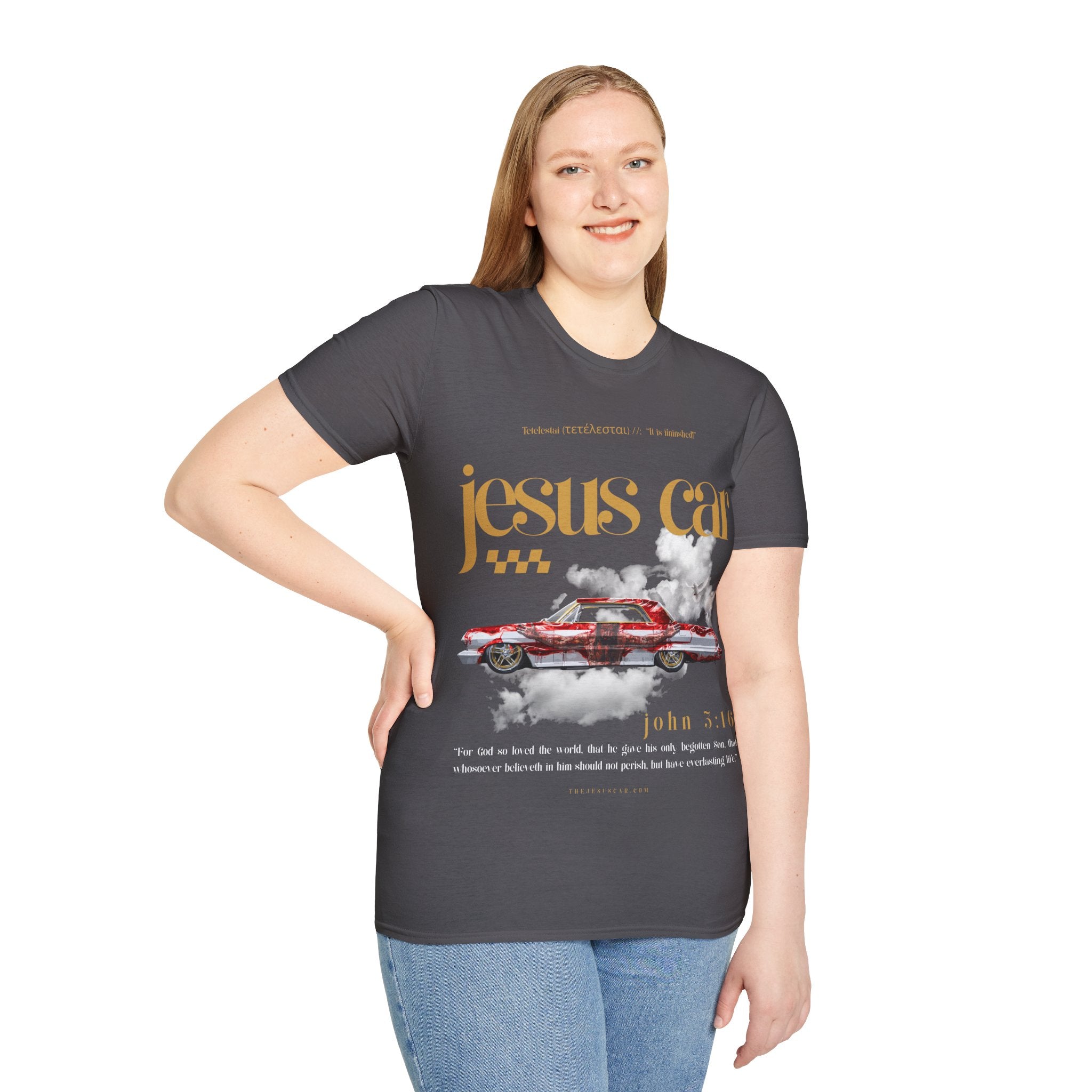 Dove Cloud Adult T-shirt - Jesus Car Unisex Softstyle T-Shirt | John 3:16, Christian Clothing, Gift for Car Lovers, Faith-Based Apparel, Jesus