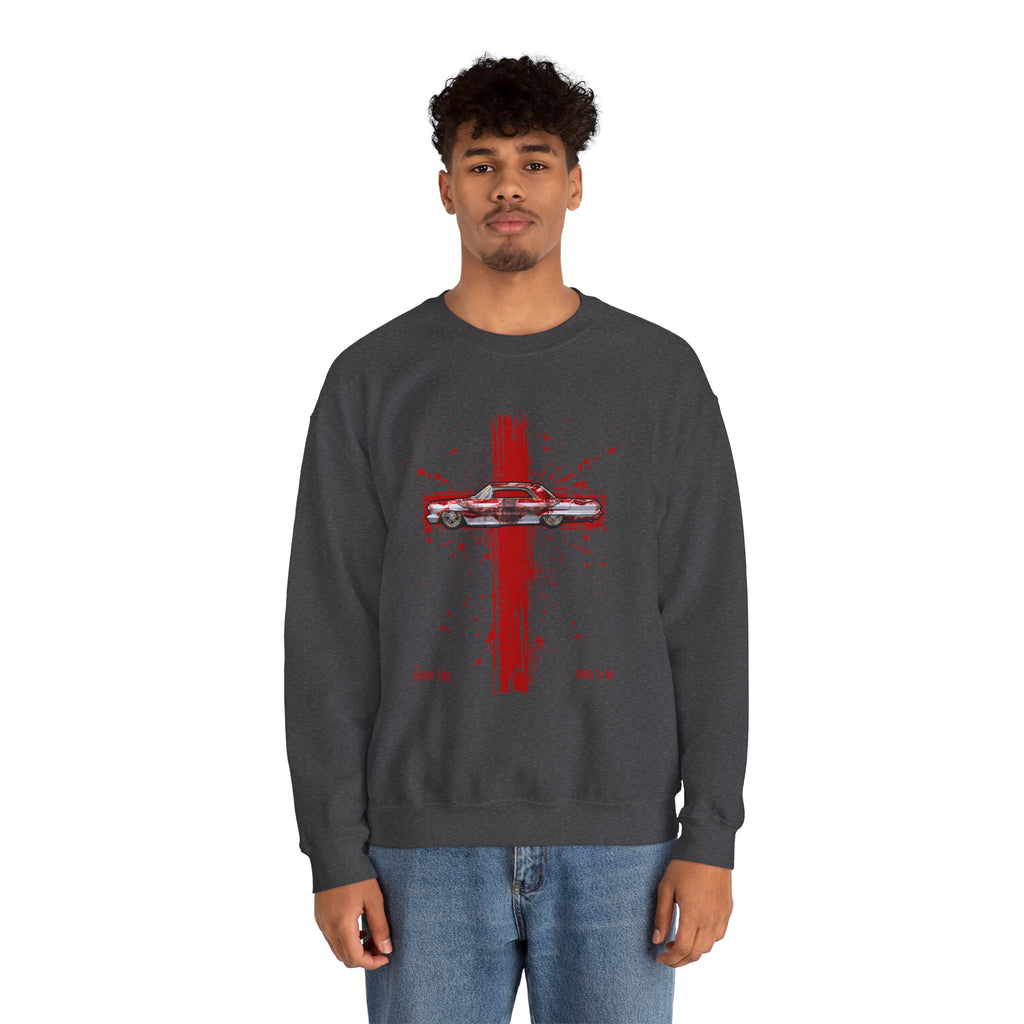 Red Cross - Jesus Car Sweatshirt, Unisex Crewneck, John 3:16, Christian Clothing, Christian Gift, Casual Wear, Faith-Based Apparel