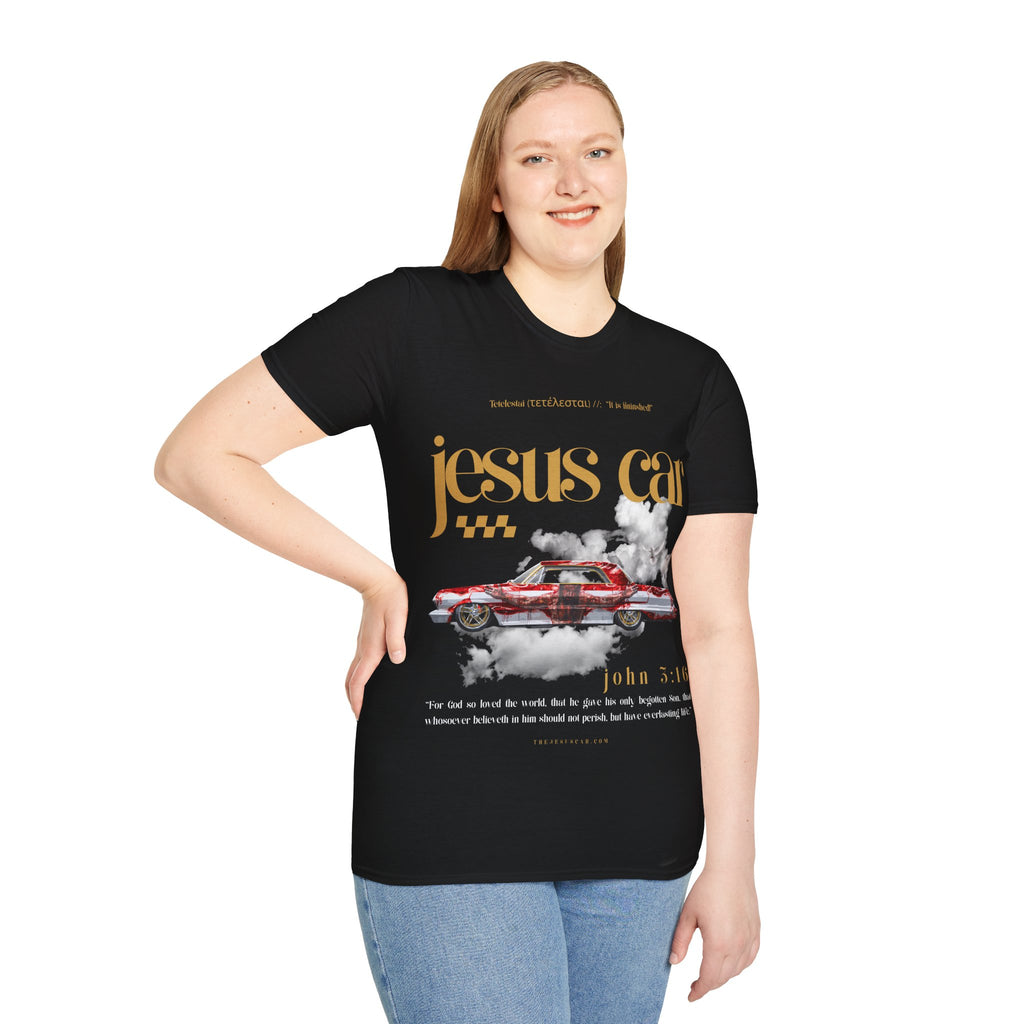 Dove Cloud Adult T-shirt - Jesus Car Unisex Softstyle T-Shirt | John 3:16, Christian Clothing, Gift for Car Lovers, Faith-Based Apparel, Jesus