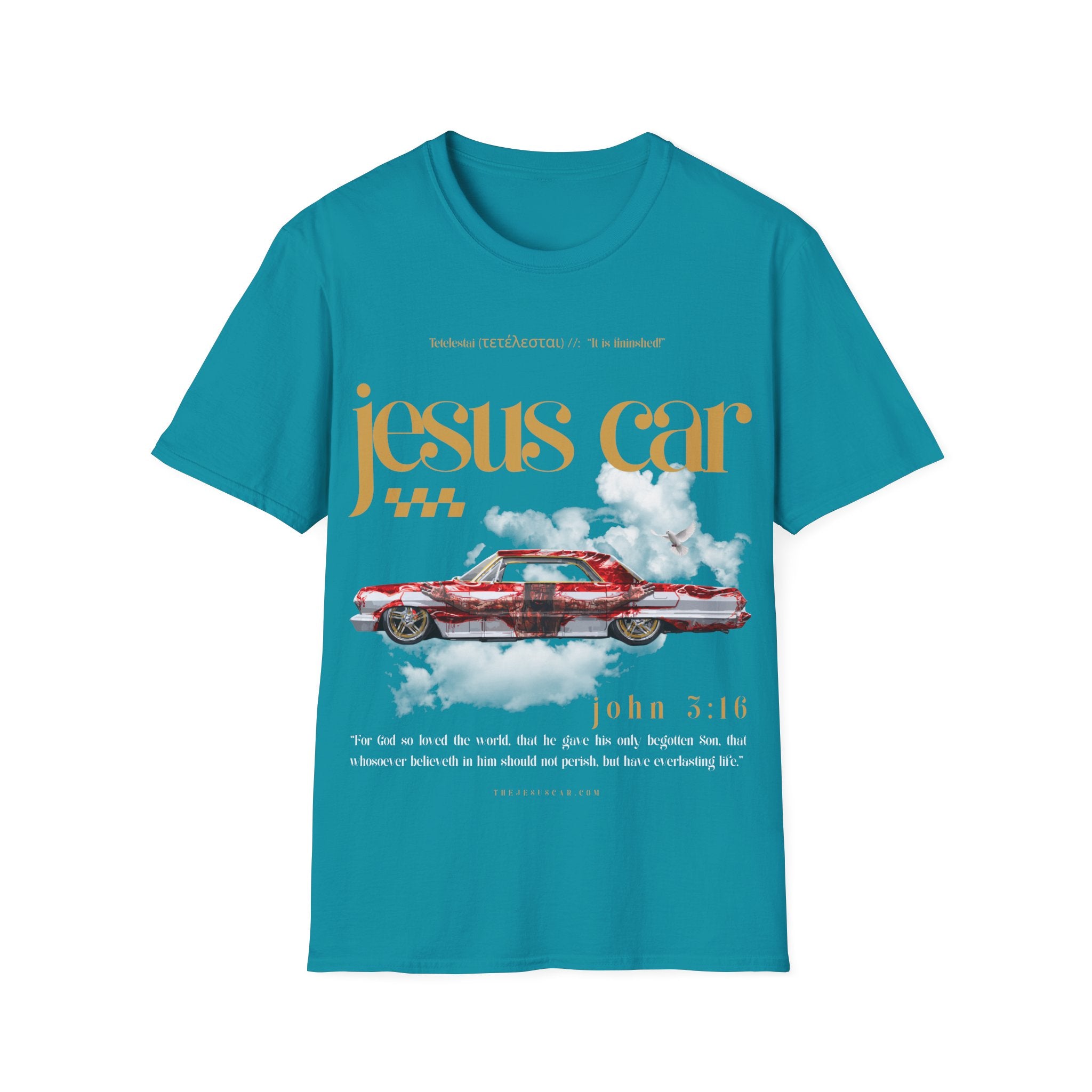 Dove Cloud Adult T-shirt - Jesus Car Unisex Softstyle T-Shirt | John 3:16, Christian Clothing, Gift for Car Lovers, Faith-Based Apparel, Jesus