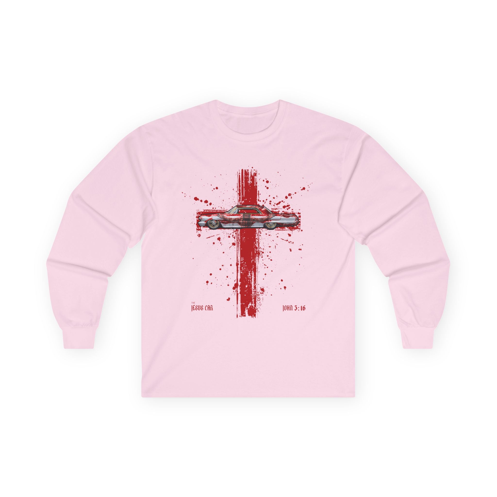 Red Cross - Jesus Car Long Sleeve Tee, John 3:16, Christian Clothing, Faith Apparel, Religious Gift