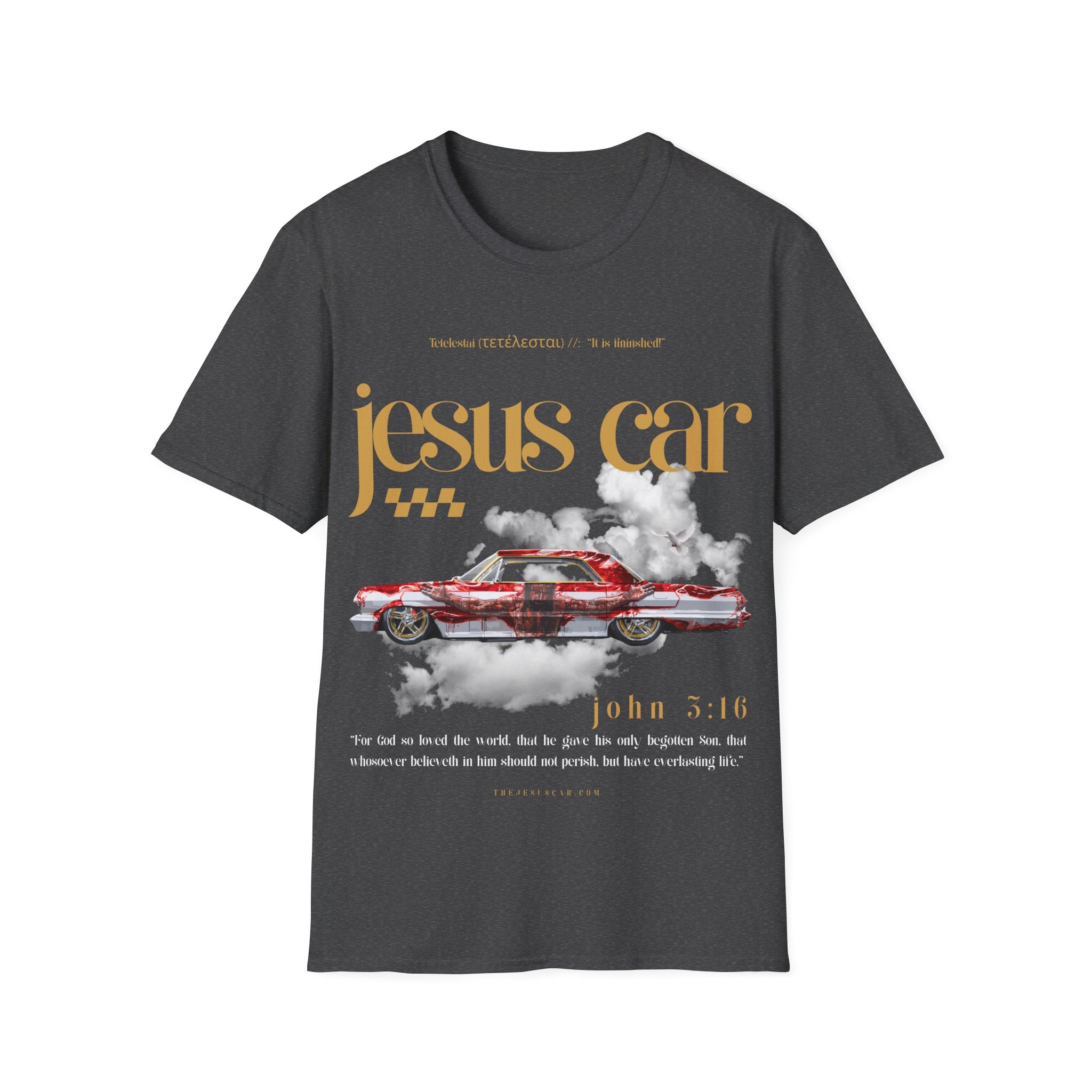 Dove Cloud Adult T-shirt - Jesus Car Unisex Softstyle T-Shirt | John 3:16, Christian Clothing, Gift for Car Lovers, Faith-Based Apparel, Jesus