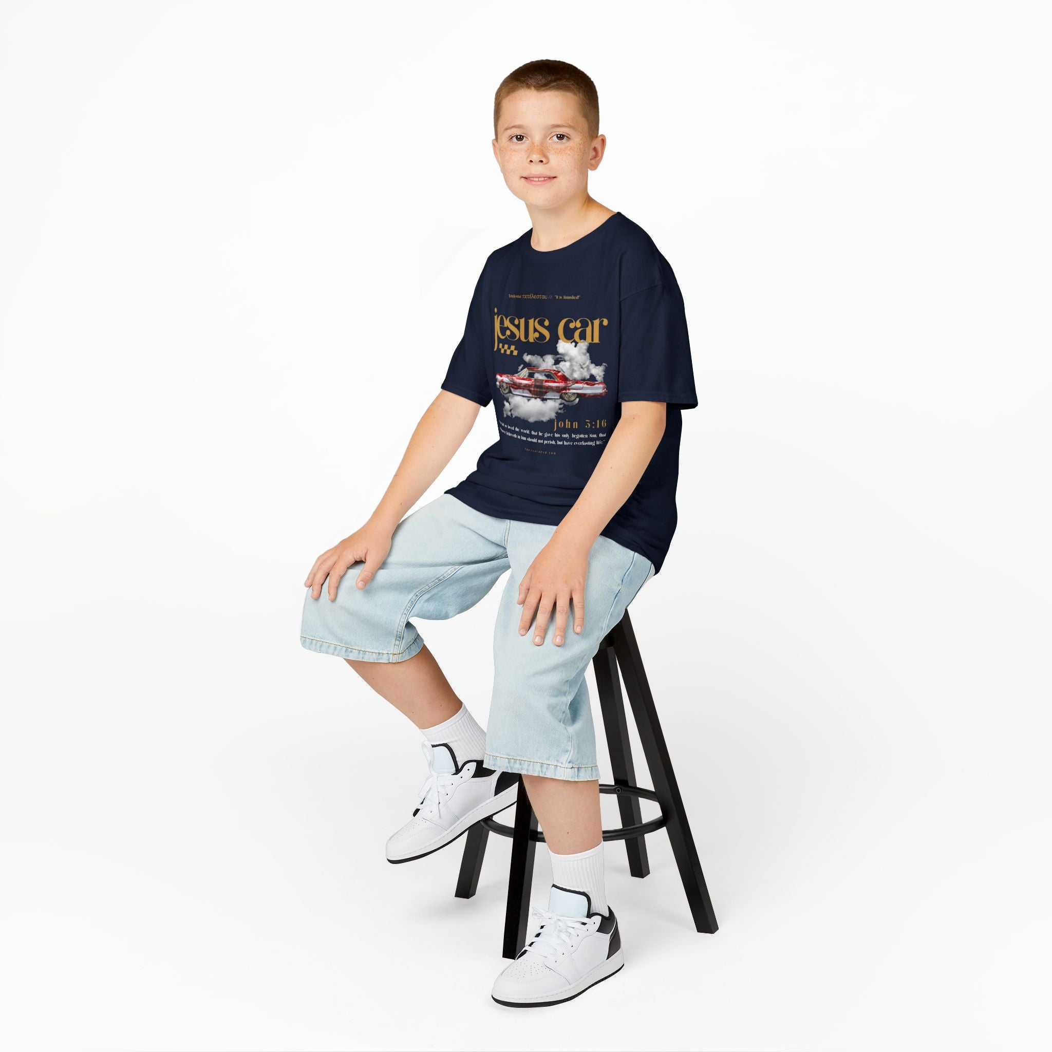 Dove Cloud - Kids Jesus Car Tee - Fun Religious T-Shirt for Children, John 3:16, Kids Christian Clothing, Christian Gift, Sunday School