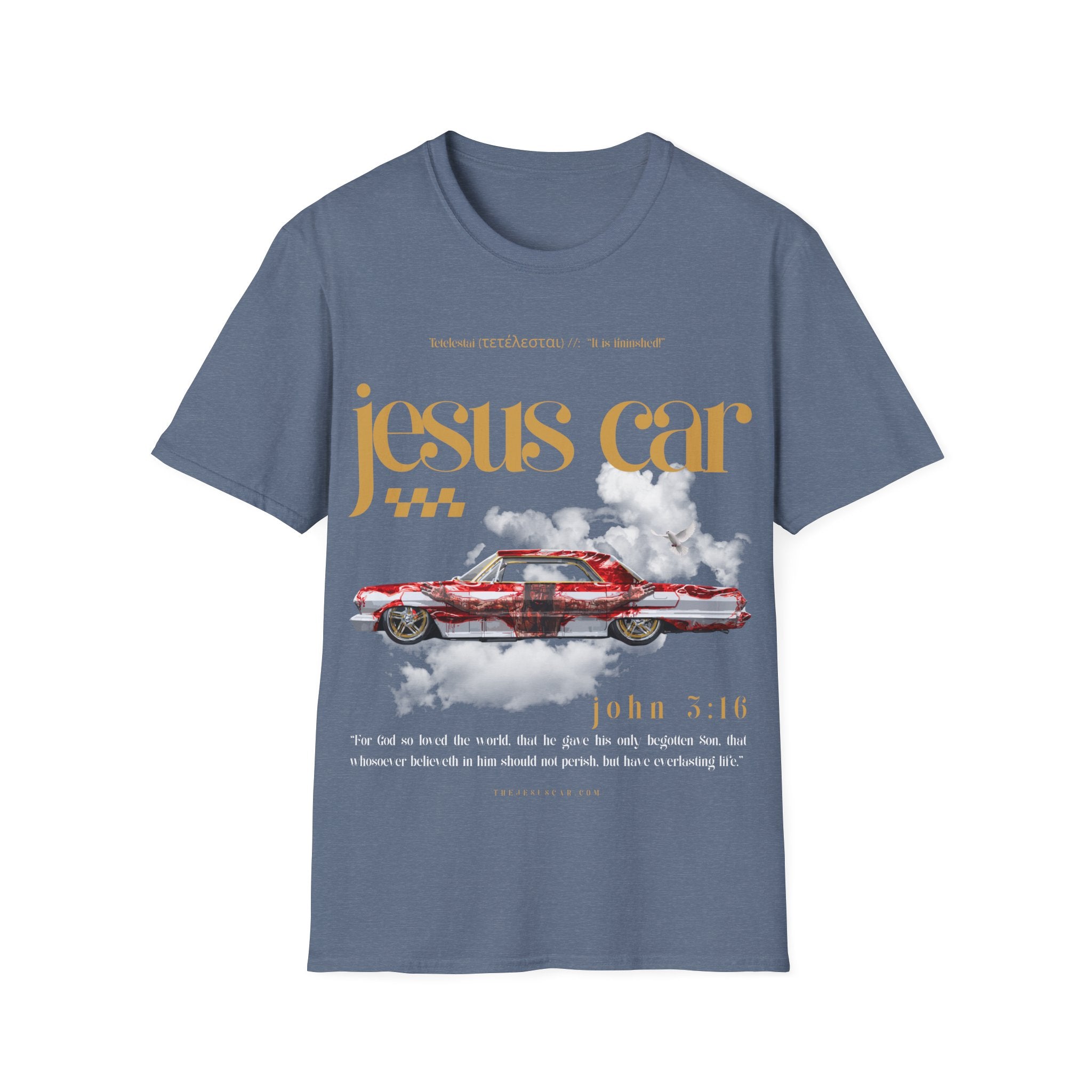 Dove Cloud Adult T-shirt - Jesus Car Unisex Softstyle T-Shirt | John 3:16, Christian Clothing, Gift for Car Lovers, Faith-Based Apparel, Jesus