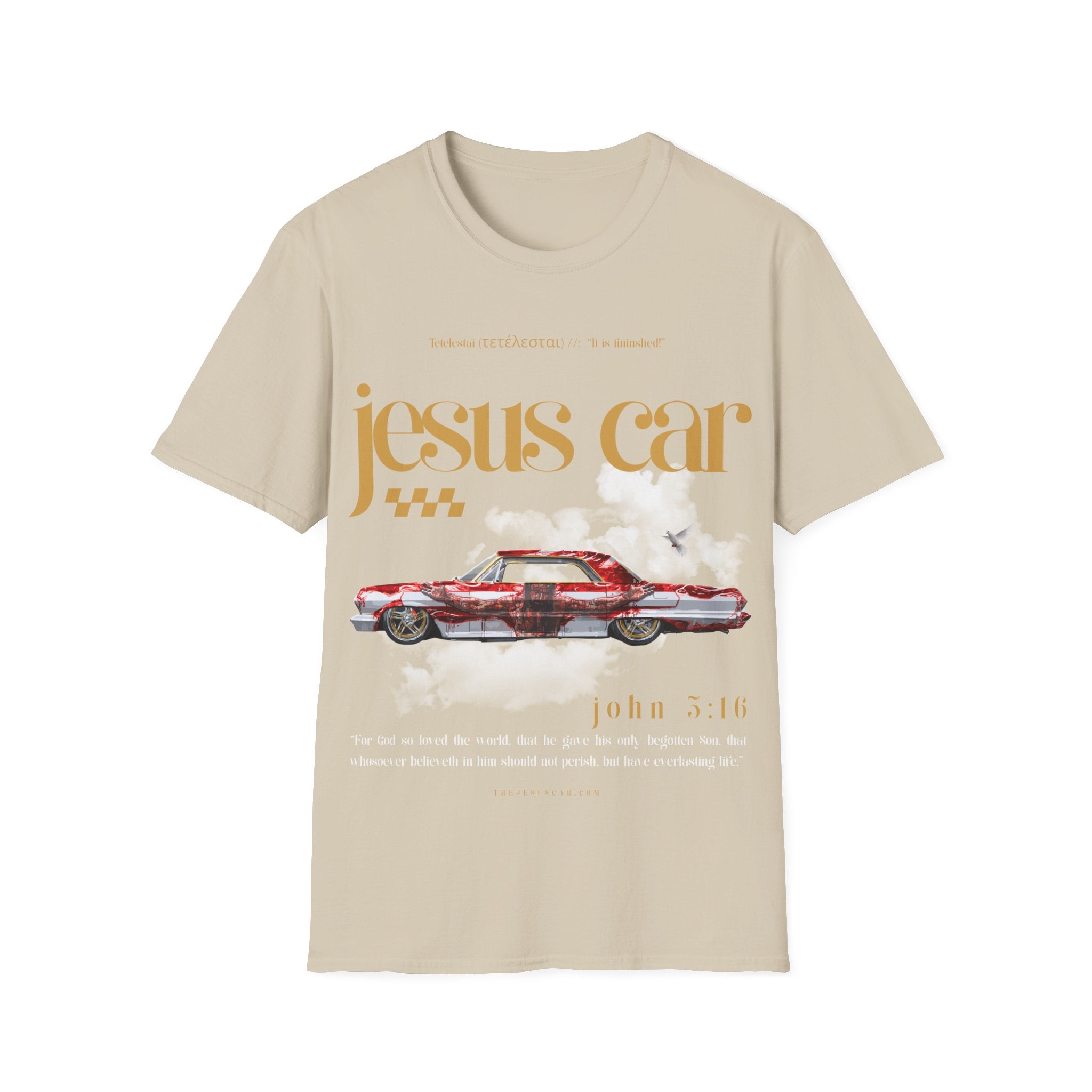 Dove Cloud Adult T-shirt - Jesus Car Unisex Softstyle T-Shirt | John 3:16, Christian Clothing, Gift for Car Lovers, Faith-Based Apparel, Jesus