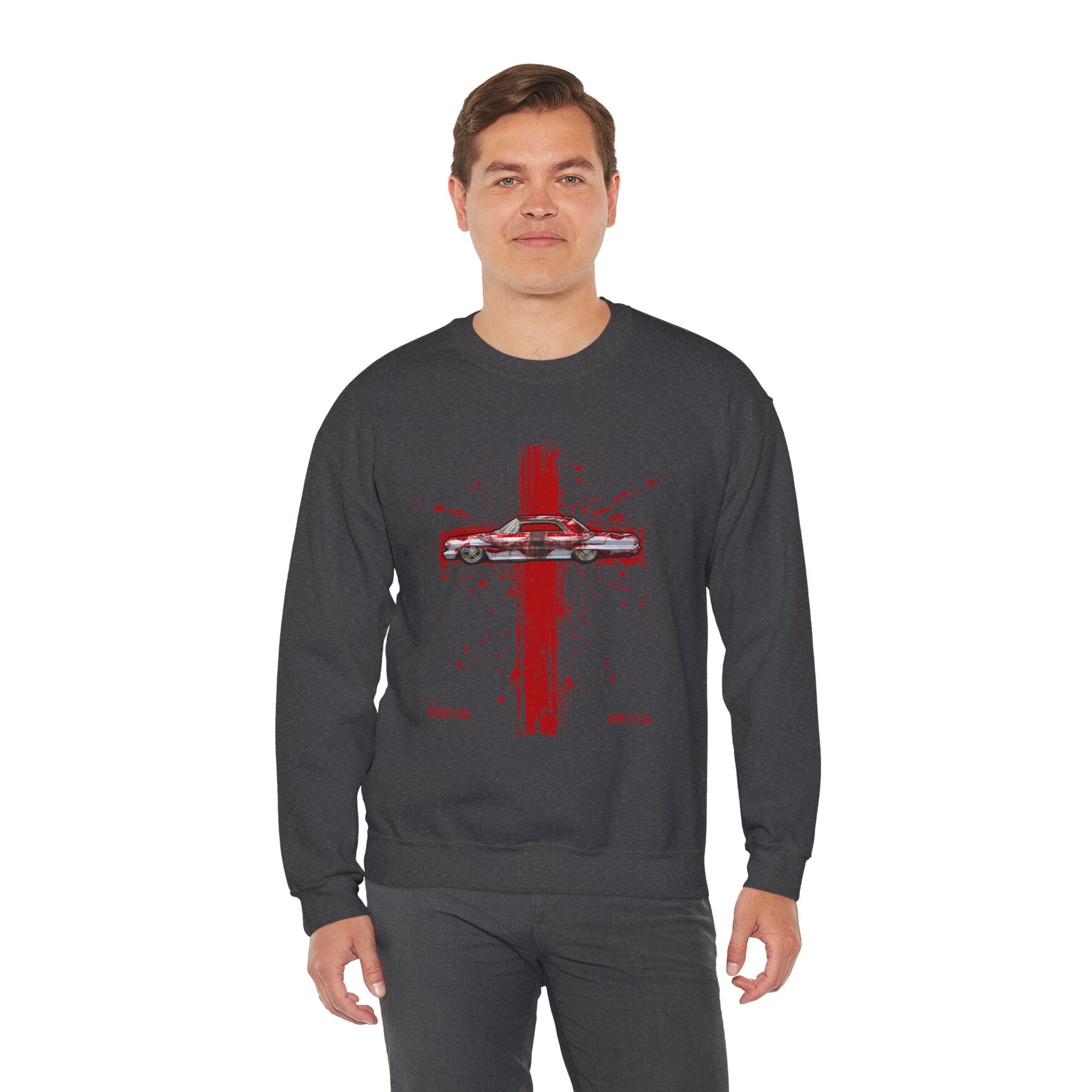 Red Cross - Jesus Car Sweatshirt, Unisex Crewneck, John 3:16, Christian Clothing, Christian Gift, Casual Wear, Faith-Based Apparel