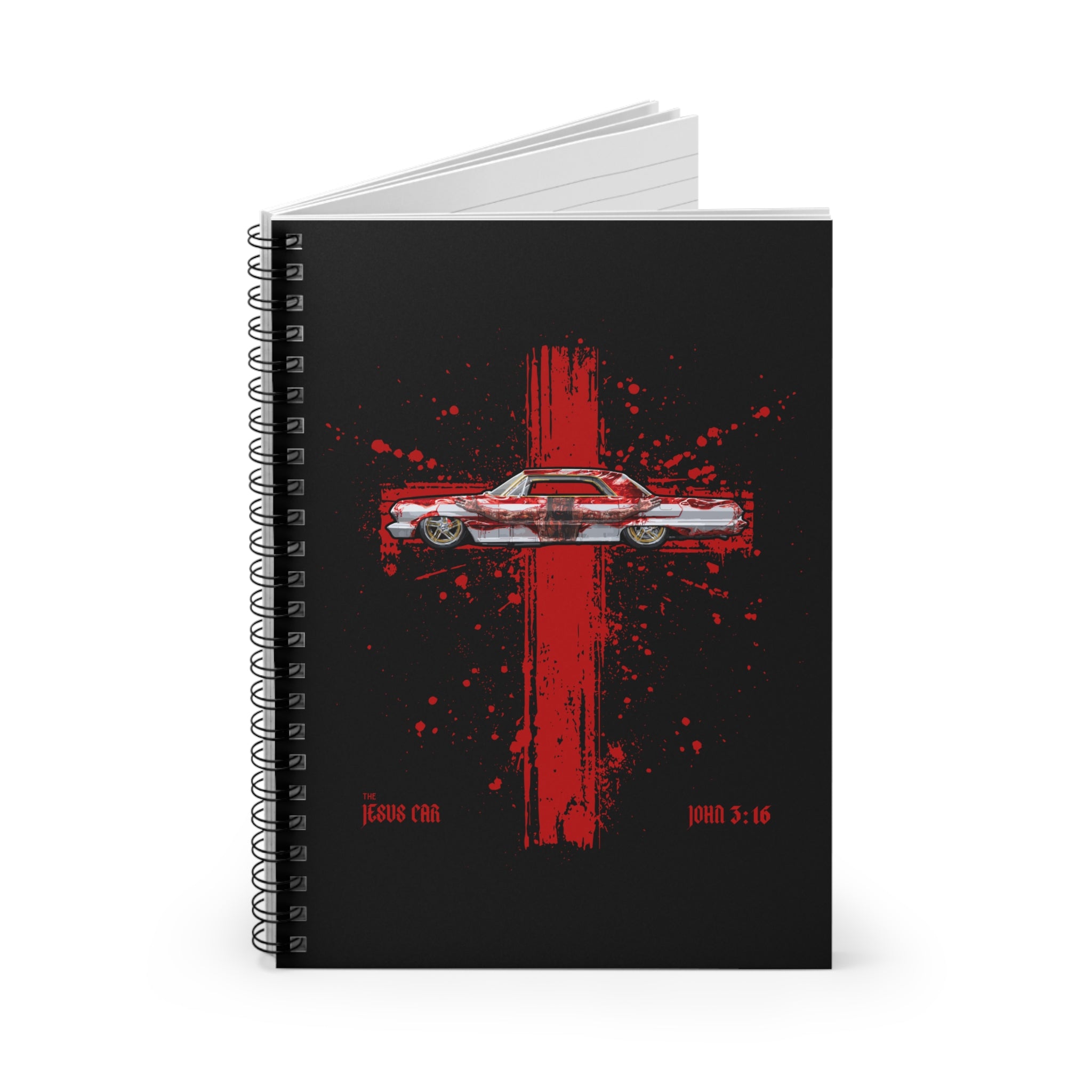 Red Cross Spiral Notebook – Jesus Car Design, Christian Gift, Motivational Journal, School Supplies, Sermon Note-taking