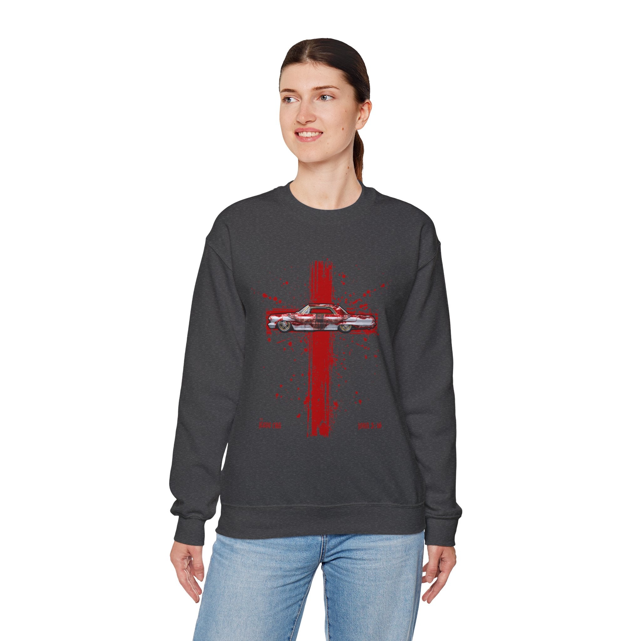 Red Cross - Jesus Car Sweatshirt, Unisex Crewneck, John 3:16, Christian Clothing, Christian Gift, Casual Wear, Faith-Based Apparel