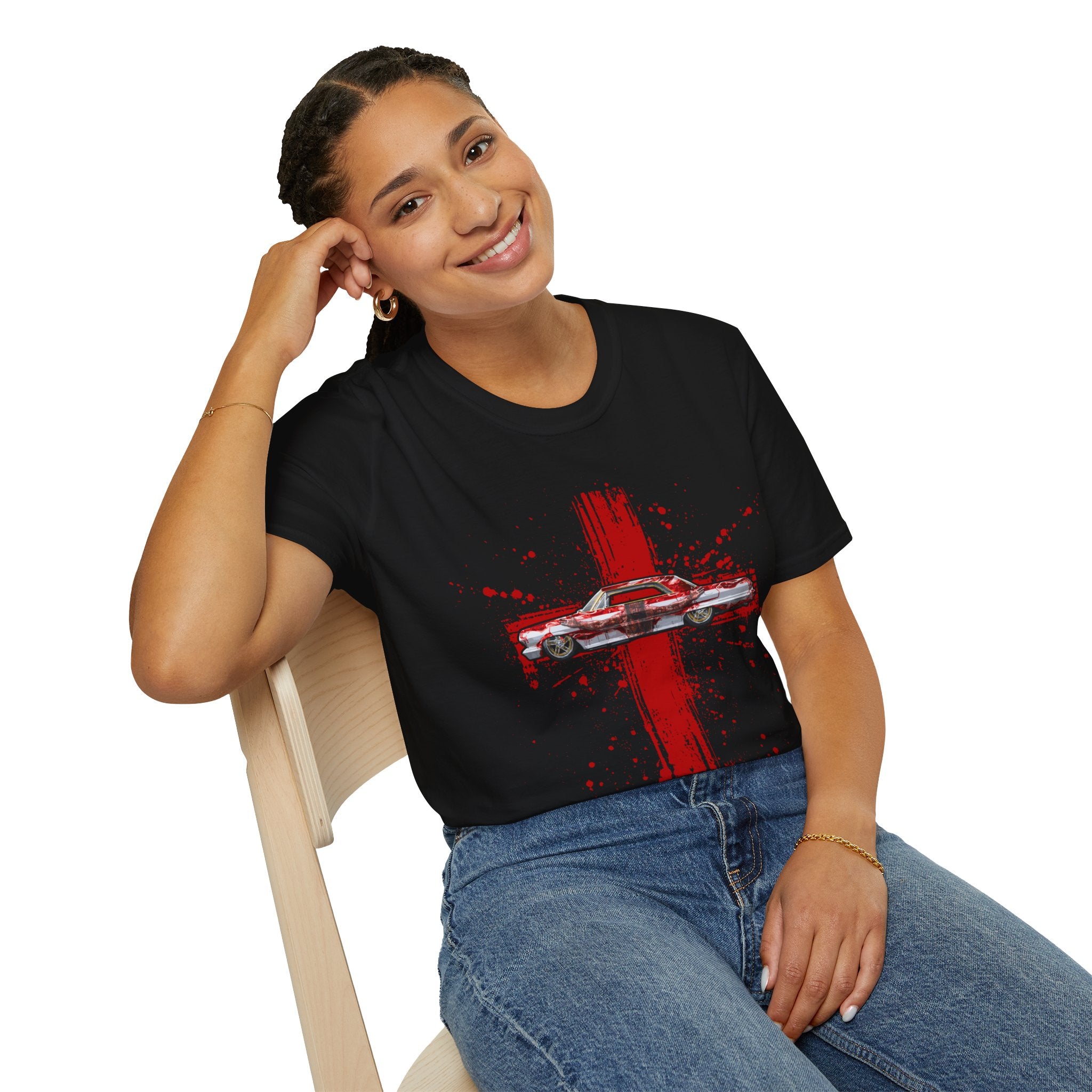 Red Cross Adult T-Shirt | Jesus Car, John 3:16, Christian Clothing, Gift for Car Lovers, Faith-Based Apparel, Jesus