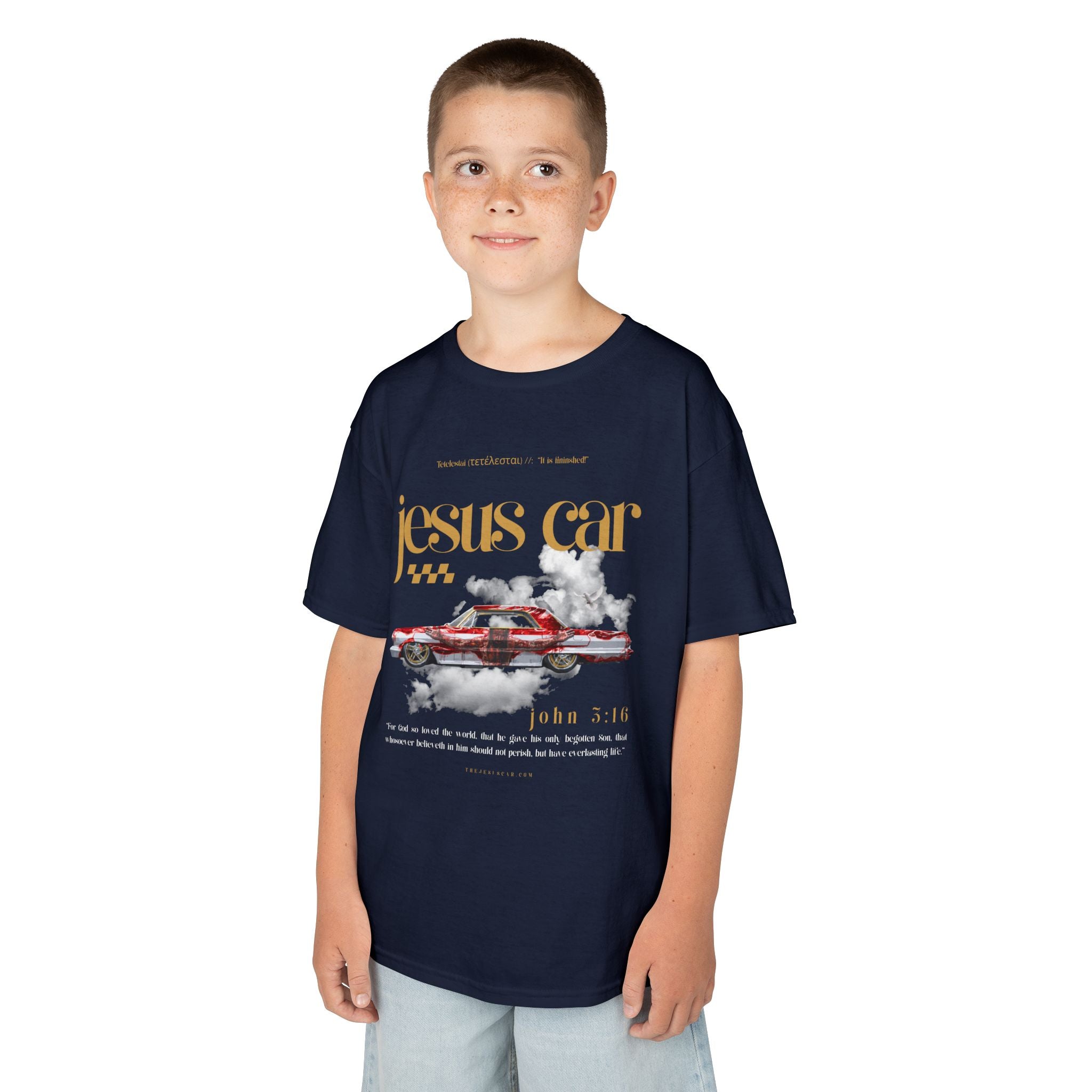 Dove Cloud - Kids Jesus Car Tee - Fun Religious T-Shirt for Children, John 3:16, Kids Christian Clothing, Christian Gift, Sunday School