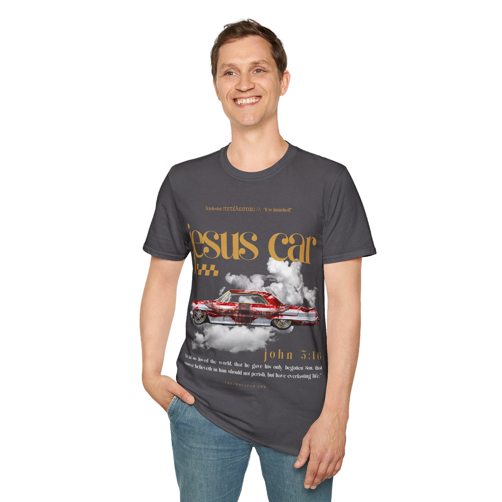 Dove Cloud Adult T-shirt - Jesus Car Unisex Softstyle T-Shirt | John 3:16, Christian Clothing, Gift for Car Lovers, Faith-Based Apparel, Jesus