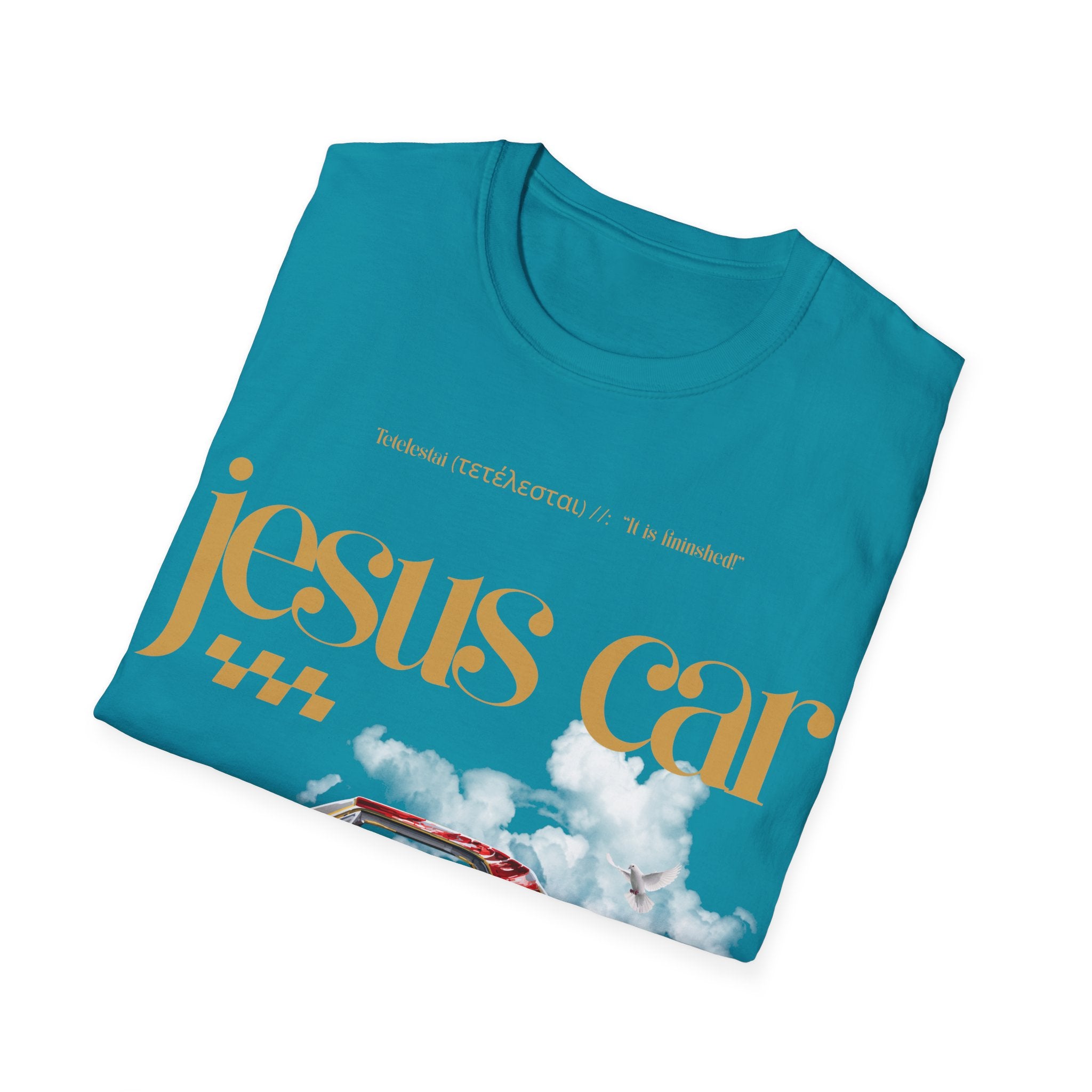 Dove Cloud Adult T-shirt - Jesus Car Unisex Softstyle T-Shirt | John 3:16, Christian Clothing, Gift for Car Lovers, Faith-Based Apparel, Jesus