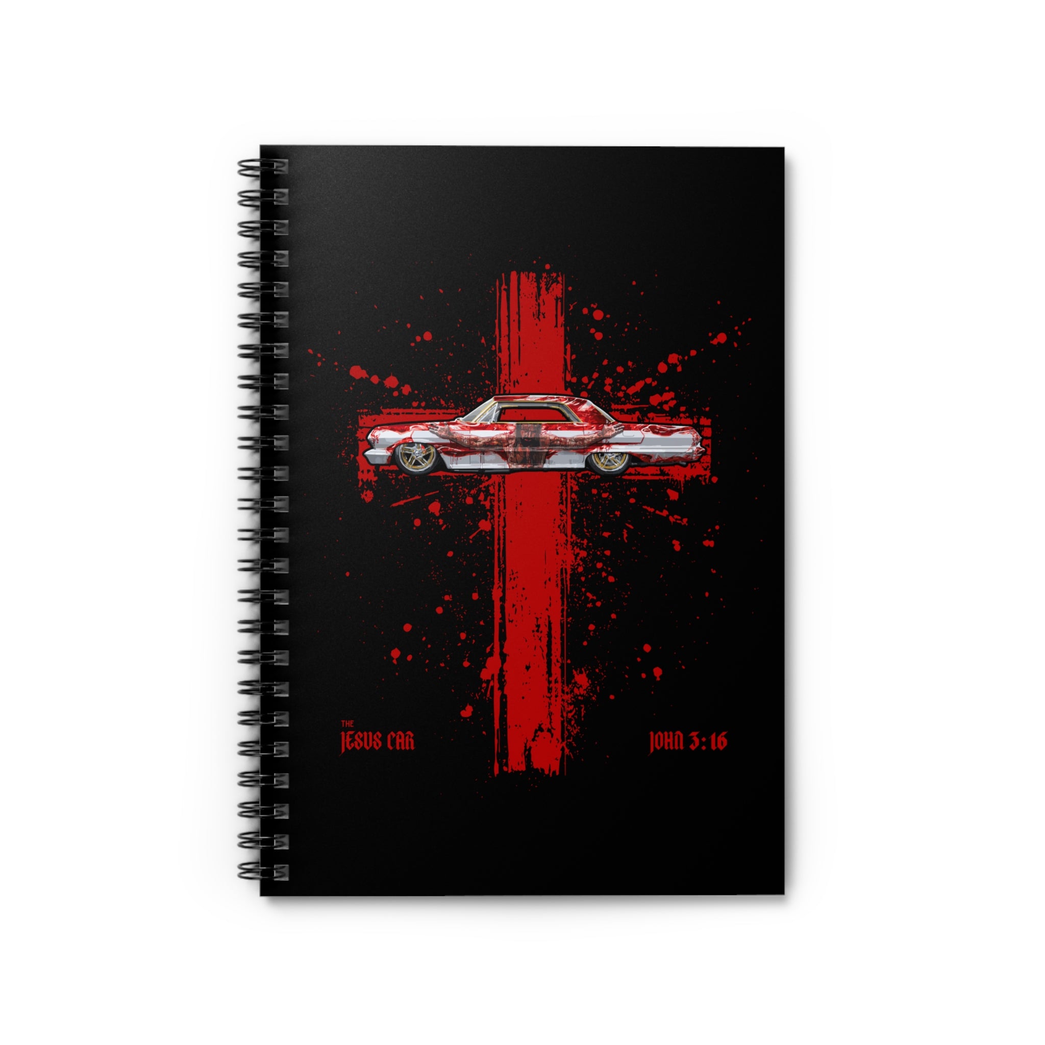 Red Cross Spiral Notebook – Jesus Car Design, Christian Gift, Motivational Journal, School Supplies, Sermon Note-taking