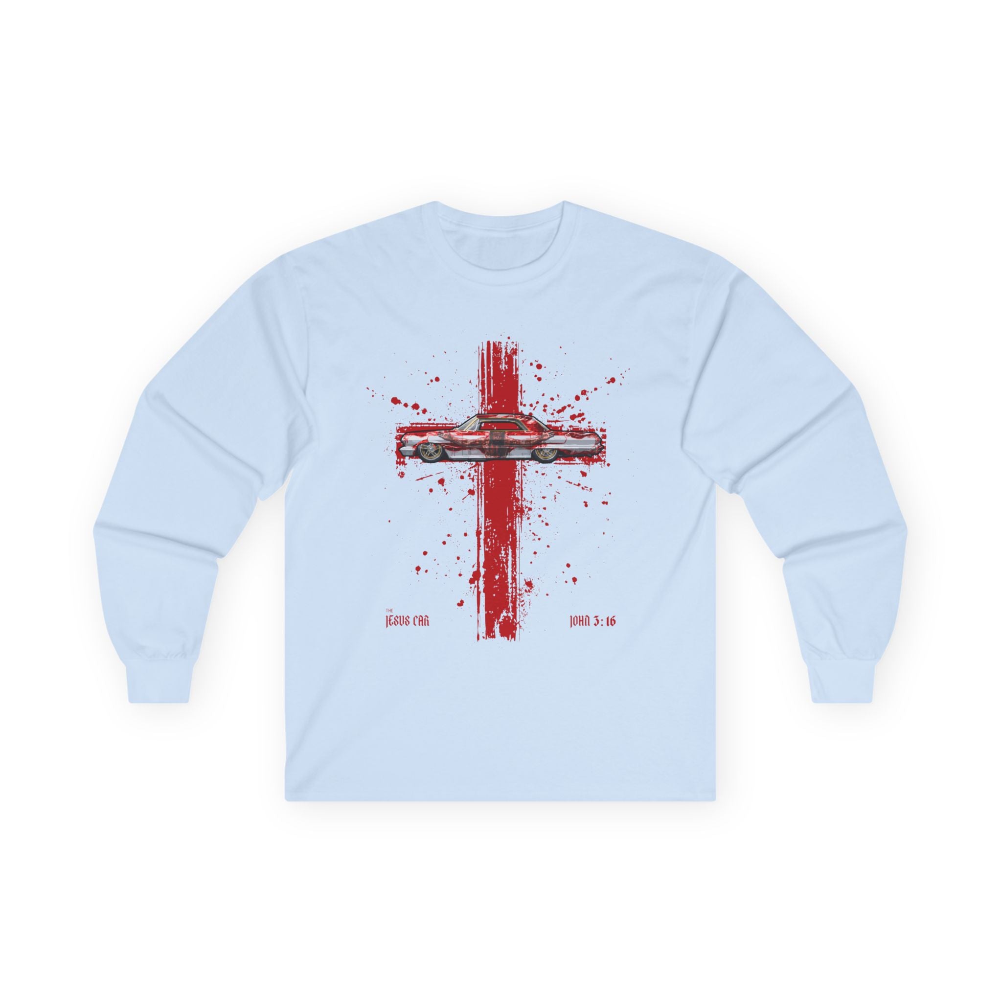 Red Cross - Jesus Car Long Sleeve Tee, John 3:16, Christian Clothing, Faith Apparel, Religious Gift