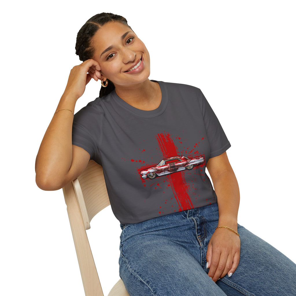 Red Cross Adult T-Shirt | Jesus Car, John 3:16, Christian Clothing, Gift for Car Lovers, Faith-Based Apparel, Jesus