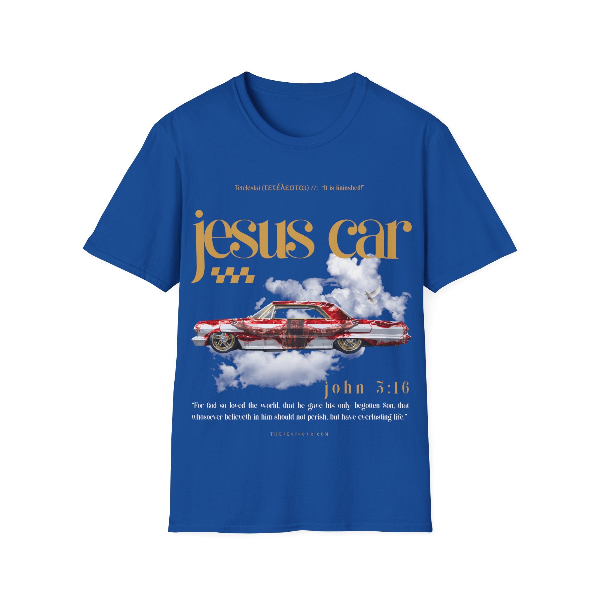 Dove Cloud Adult T-shirt - Jesus Car Unisex Softstyle T-Shirt | John 3:16, Christian Clothing, Gift for Car Lovers, Faith-Based Apparel, Jesus