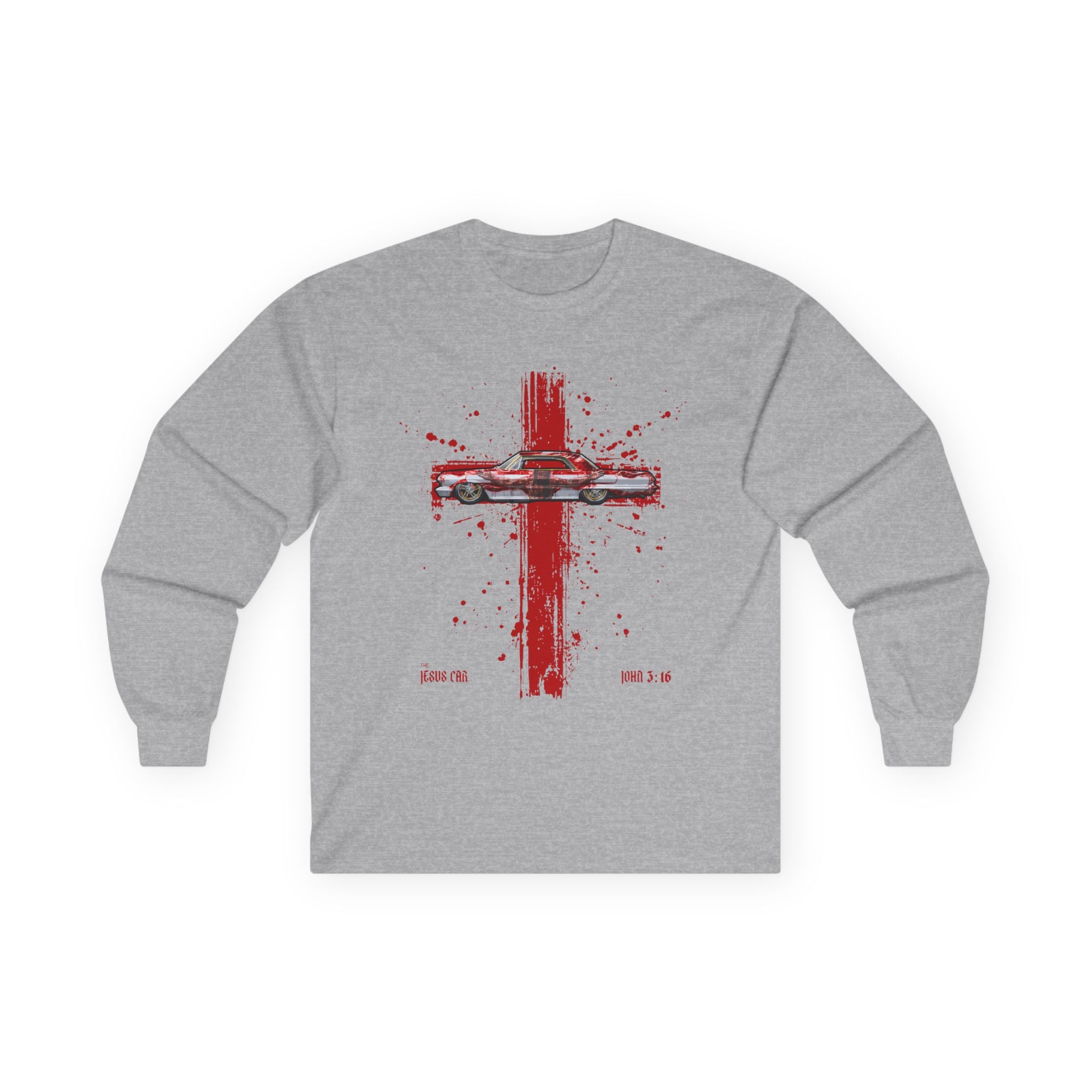 Red Cross - Jesus Car Long Sleeve Tee, John 3:16, Christian Clothing, Faith Apparel, Religious Gift