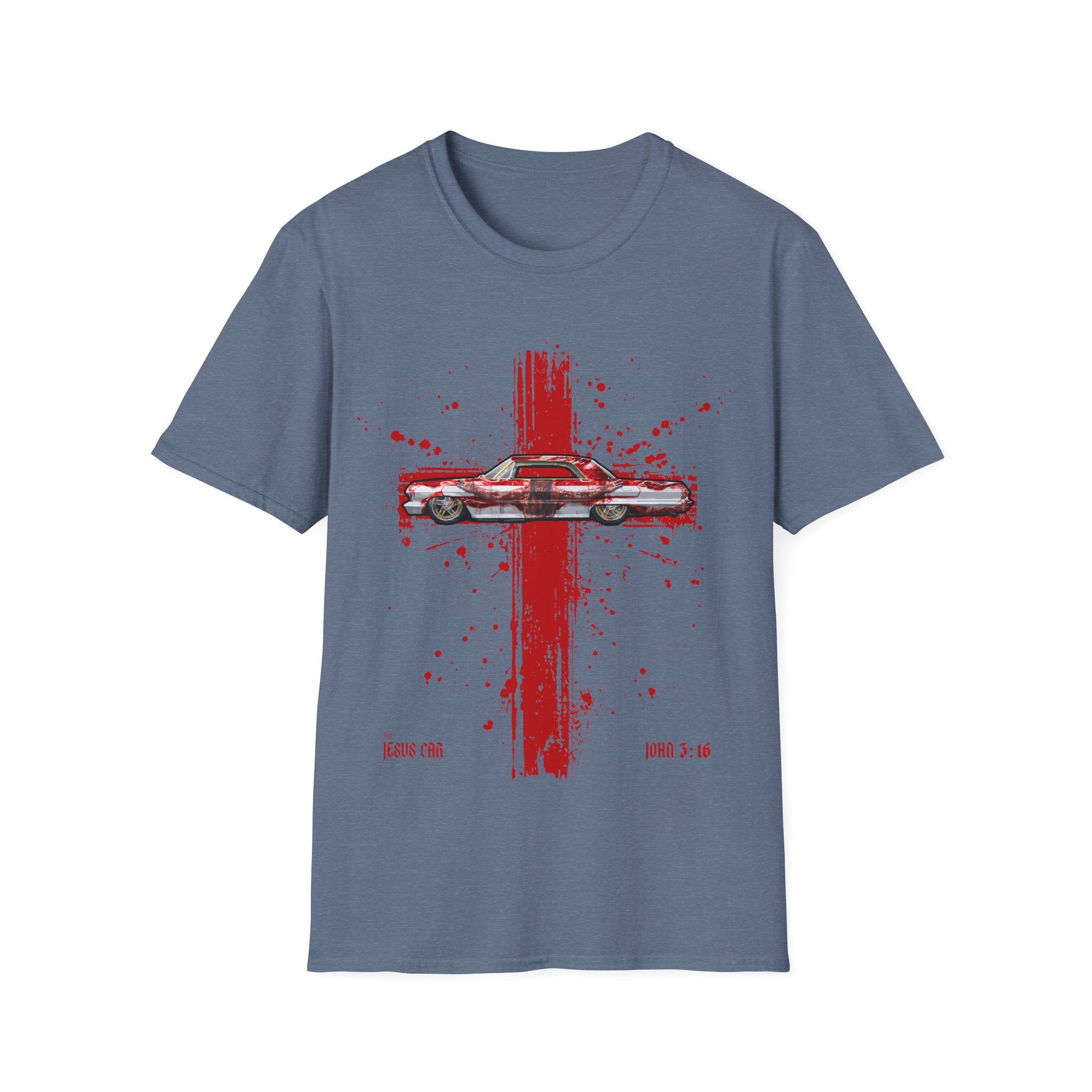 Red Cross Adult T-Shirt | Jesus Car, John 3:16, Christian Clothing, Gift for Car Lovers, Faith-Based Apparel, Jesus