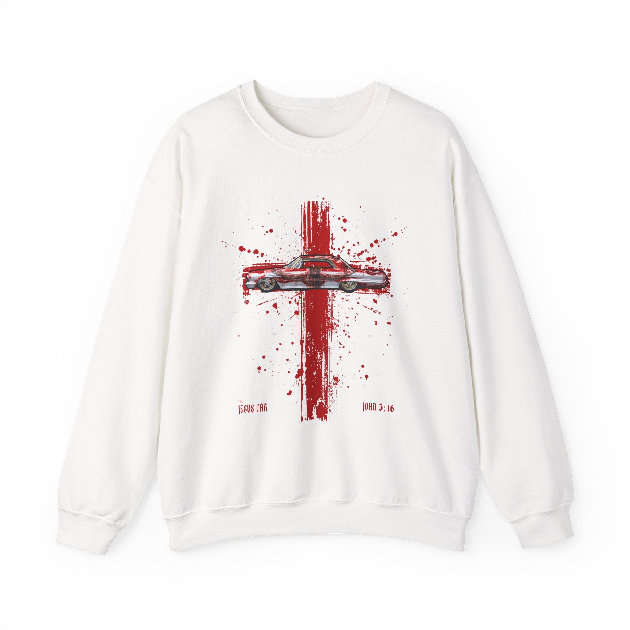 Red Cross - Jesus Car Sweatshirt, Unisex Crewneck, John 3:16, Christian Clothing, Christian Gift, Casual Wear, Faith-Based Apparel