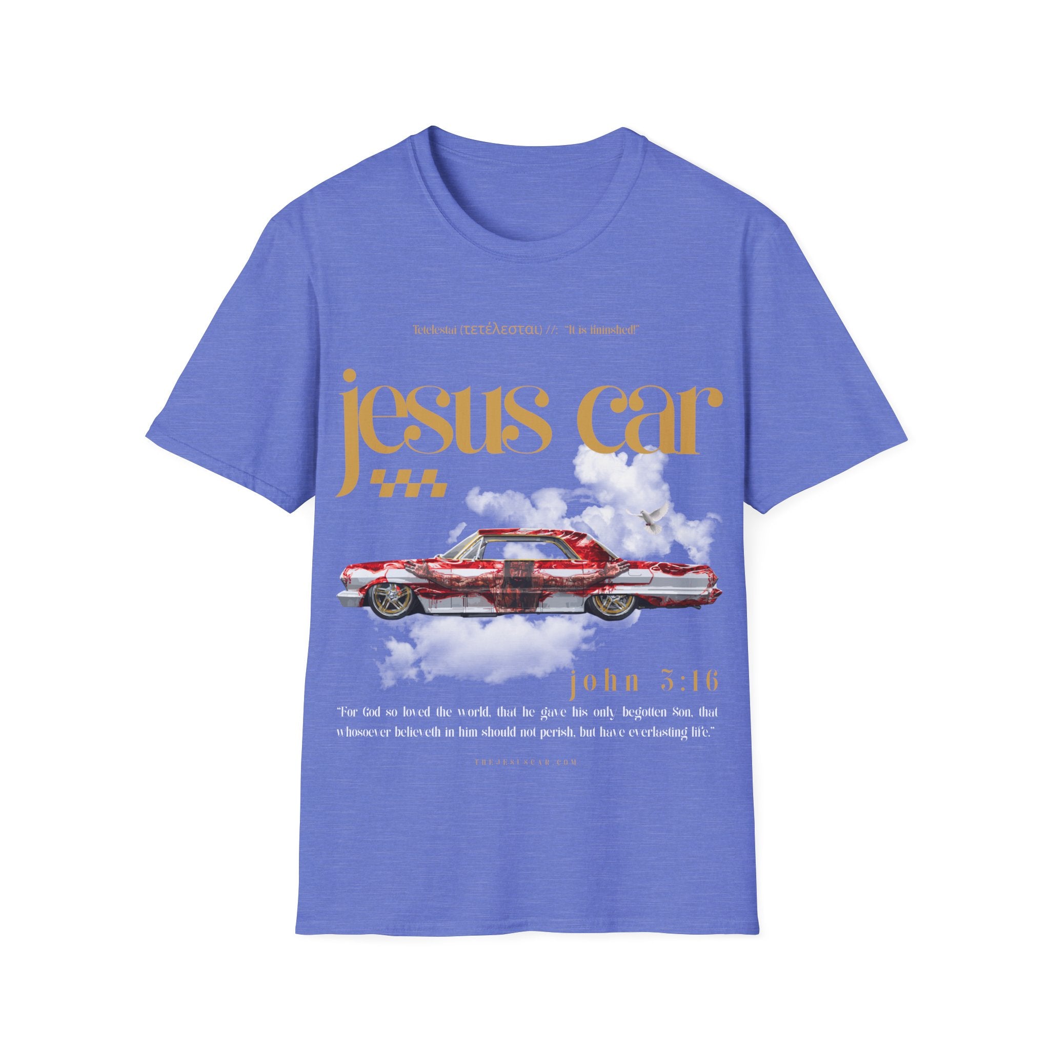 Dove Cloud Adult T-shirt - Jesus Car Unisex Softstyle T-Shirt | John 3:16, Christian Clothing, Gift for Car Lovers, Faith-Based Apparel, Jesus
