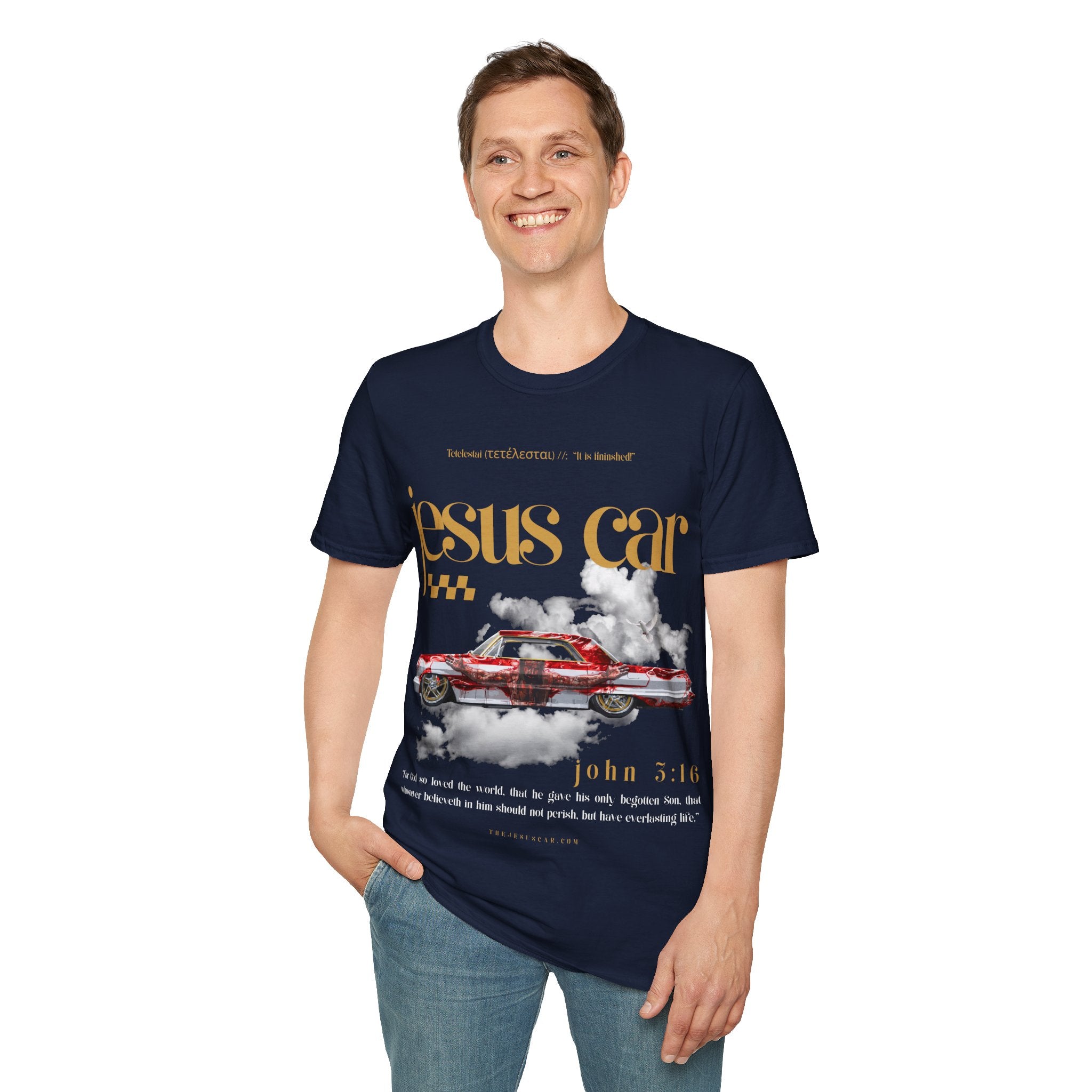 Dove Cloud Adult T-shirt - Jesus Car Unisex Softstyle T-Shirt | John 3:16, Christian Clothing, Gift for Car Lovers, Faith-Based Apparel, Jesus