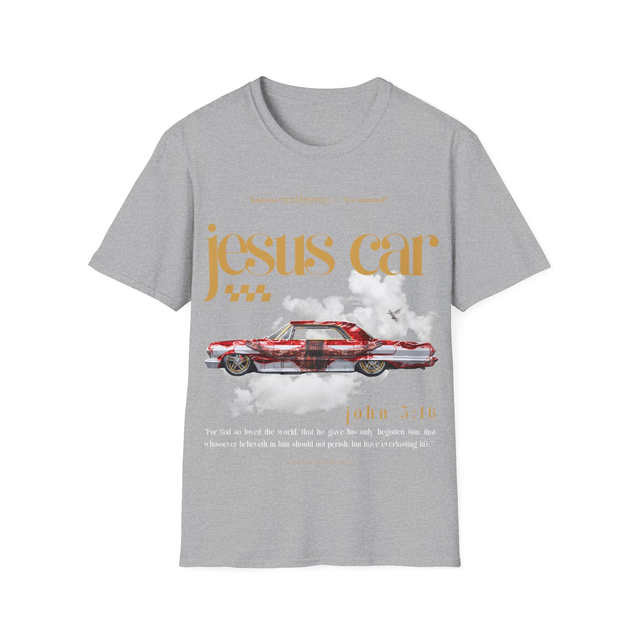 Dove Cloud Adult T-shirt - Jesus Car Unisex Softstyle T-Shirt | John 3:16, Christian Clothing, Gift for Car Lovers, Faith-Based Apparel, Jesus
