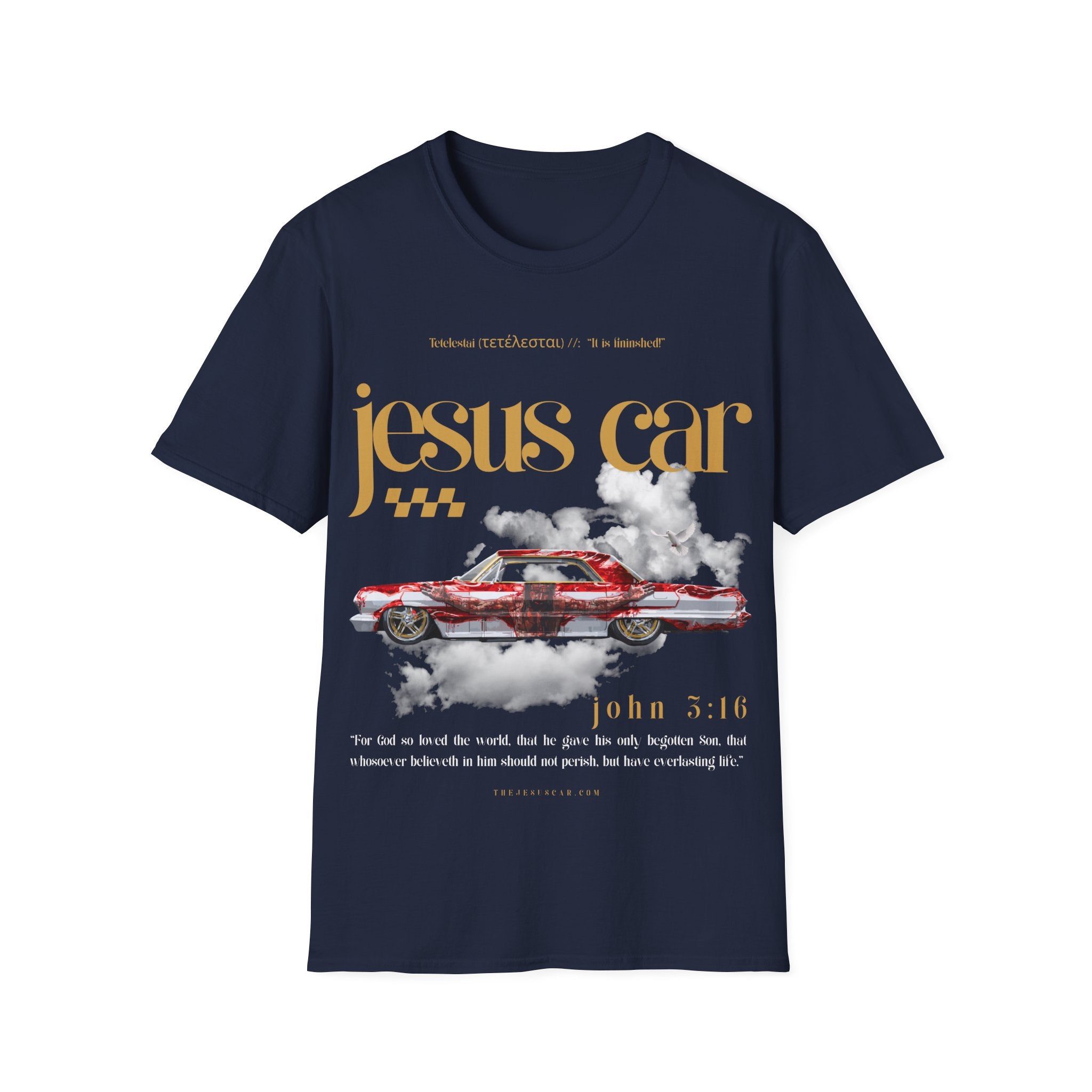 Dove Cloud Adult T-shirt - Jesus Car Unisex Softstyle T-Shirt | John 3:16, Christian Clothing, Gift for Car Lovers, Faith-Based Apparel, Jesus