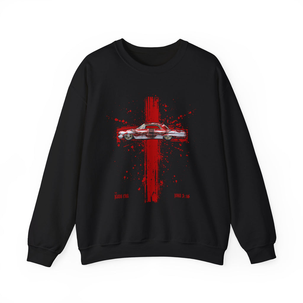 Red Cross - Jesus Car Sweatshirt, Unisex Crewneck, John 3:16, Christian Clothing, Christian Gift, Casual Wear, Faith-Based Apparel